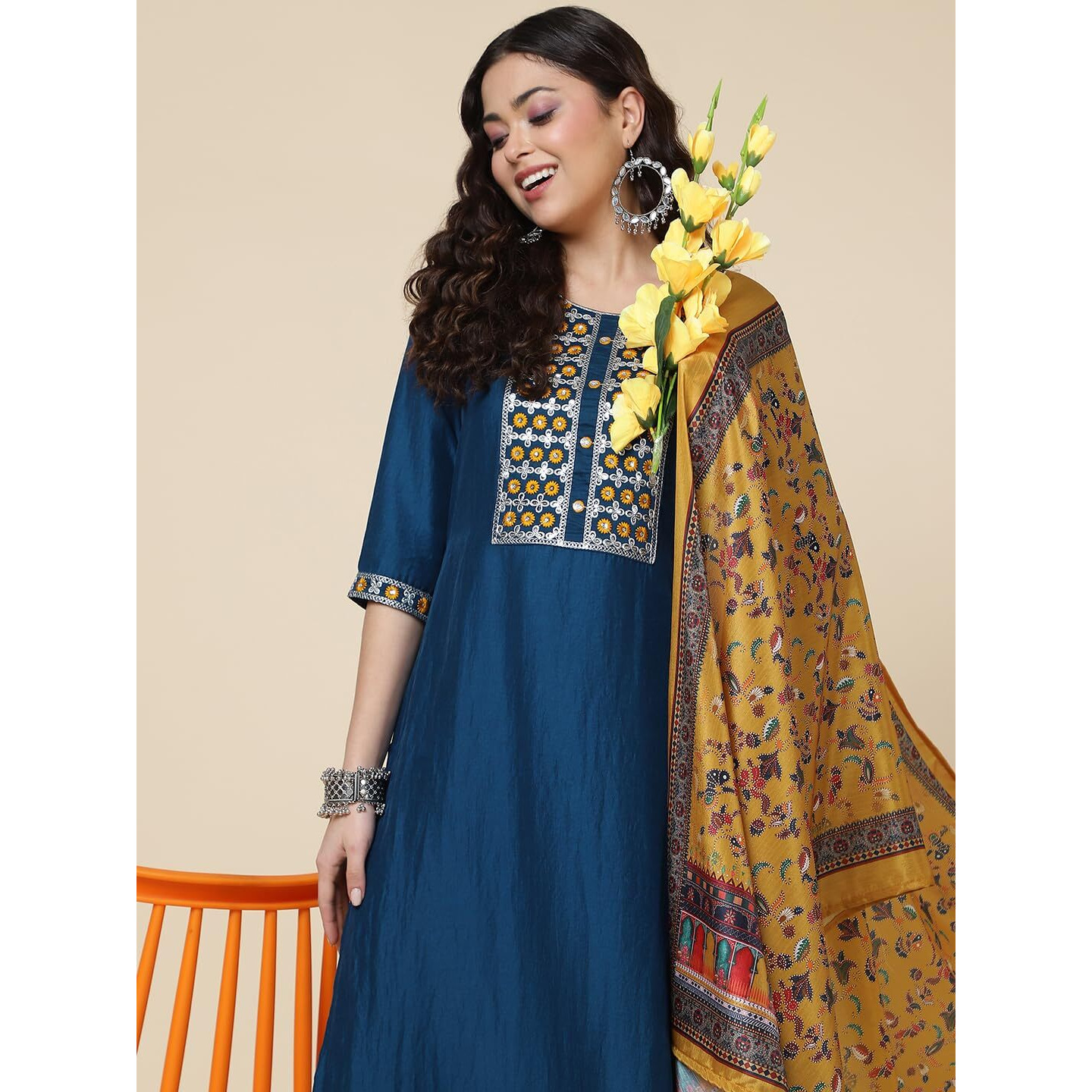 Shiv Textiles Silk Embroidered Kurta Set For Women (224-Blue-Xl)
