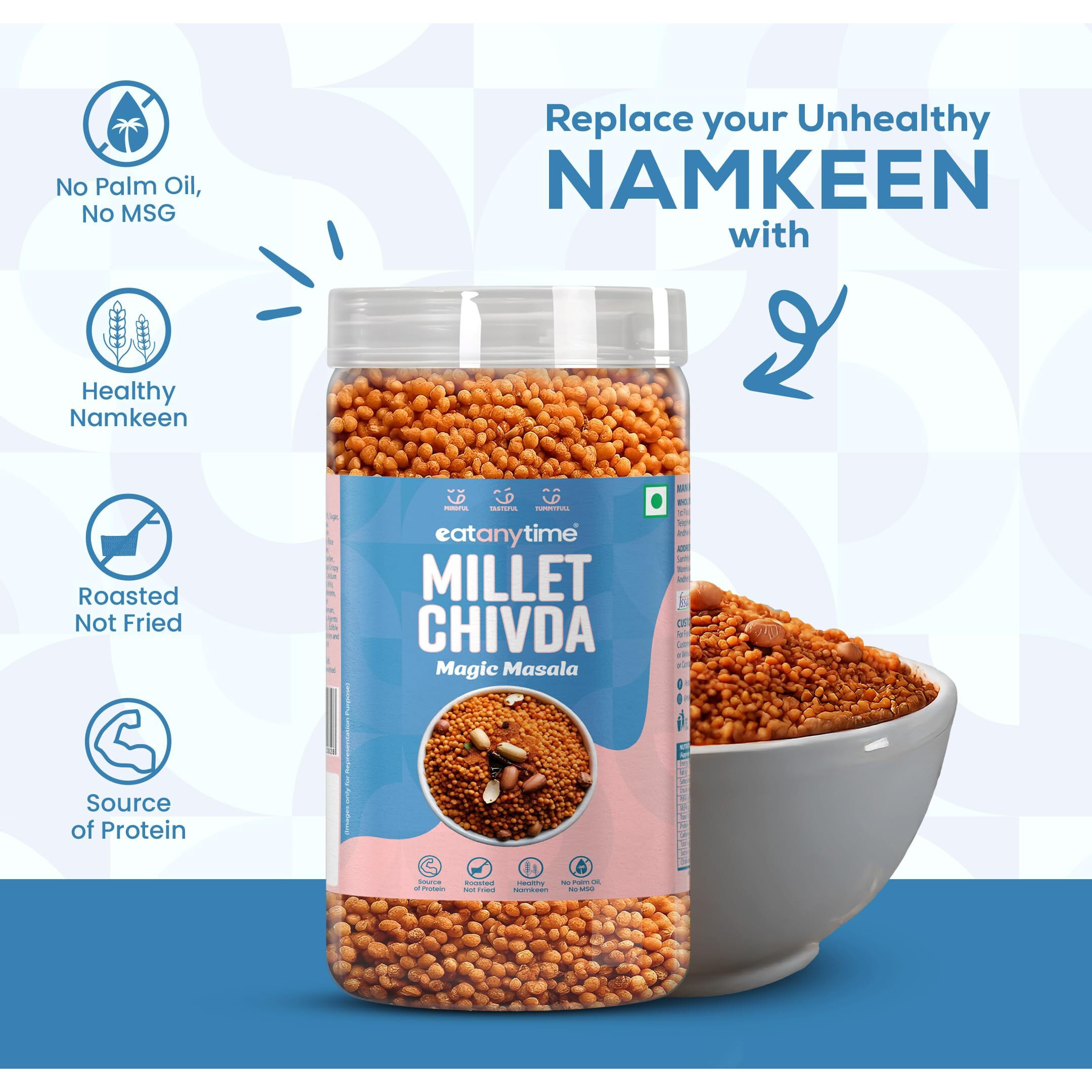 Eat Anytime Magic Masala Millet Chivda | Flavor-Packed, Guilt-Free Snack | Crafted With Roasted Millet | Aromatic Spices And A Crunchy Twist For Your Perfect Snack Time Indulgence (Pack Of 1)
