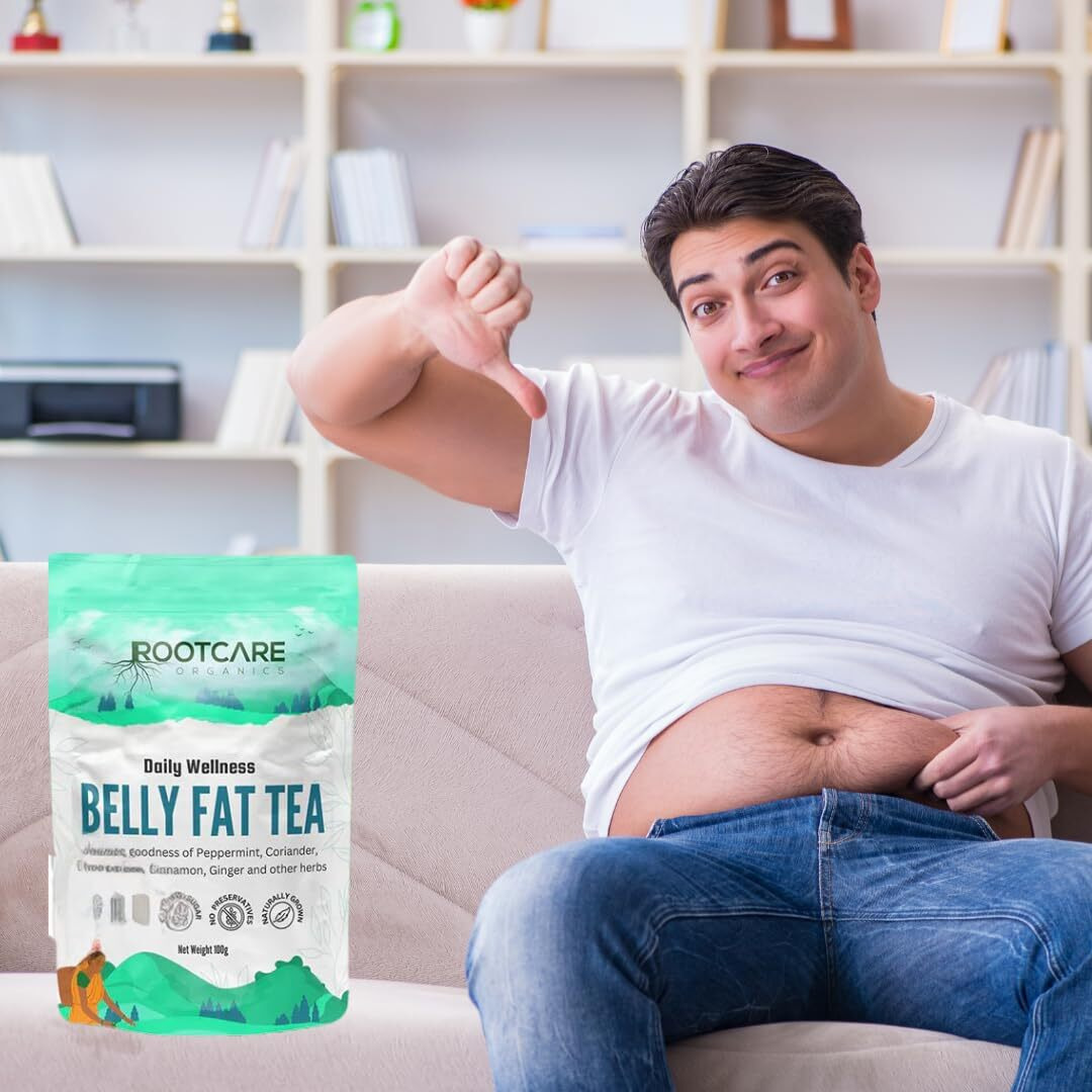 Rootcare Organics Belly Fat Tea-Natural Herbal Blend For Men & Women-Coriander, Cinnamon, Turmeric-Supports Healthy Weight Loss-100% Natural Detox Infusion | Pack Of 1 Month | 100G