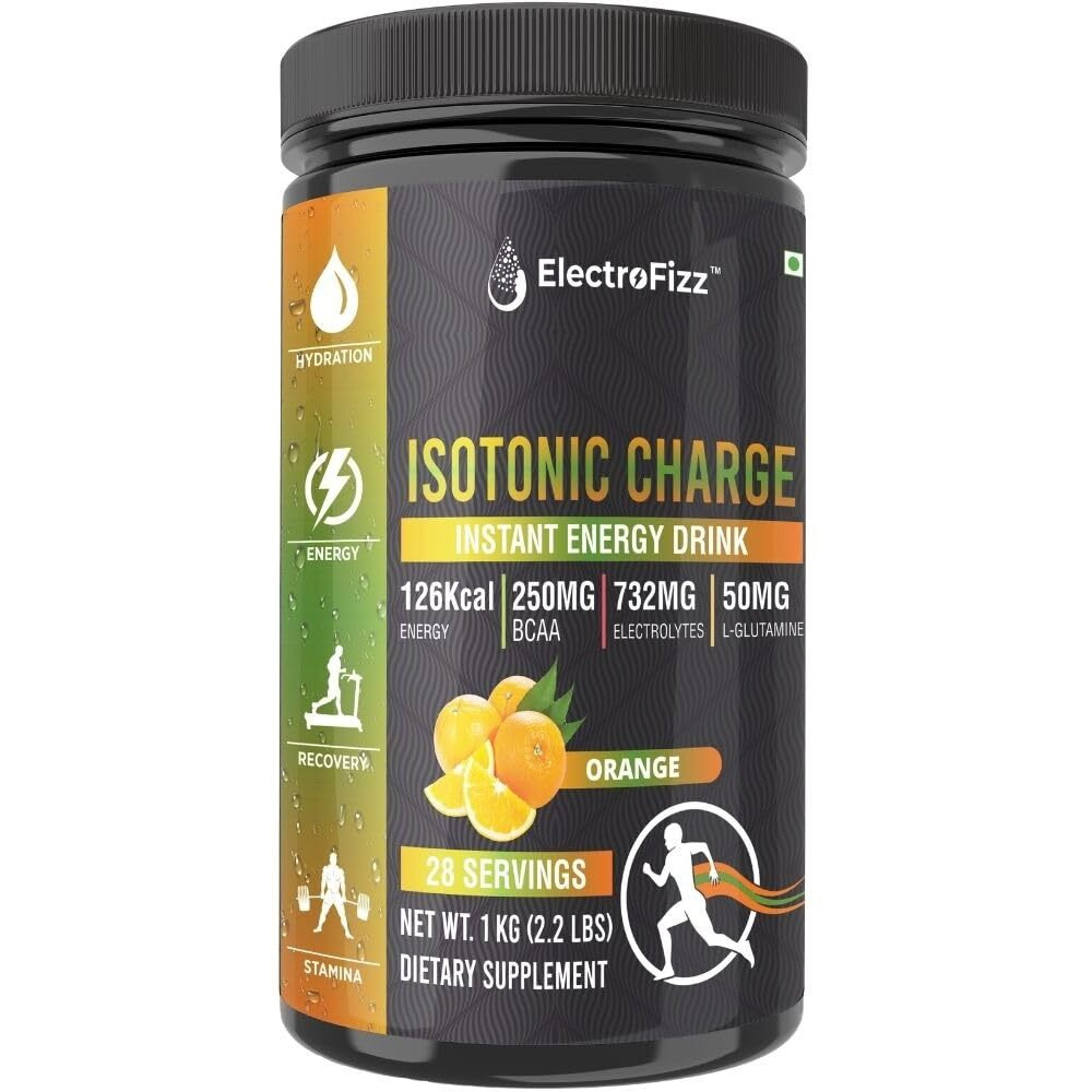 Electrofizz Isotonic Energy Drink Powder For Endurance Sports & Fitness Activities, 1 Kg Jar (Orange), 1 Count, 28 Servings
