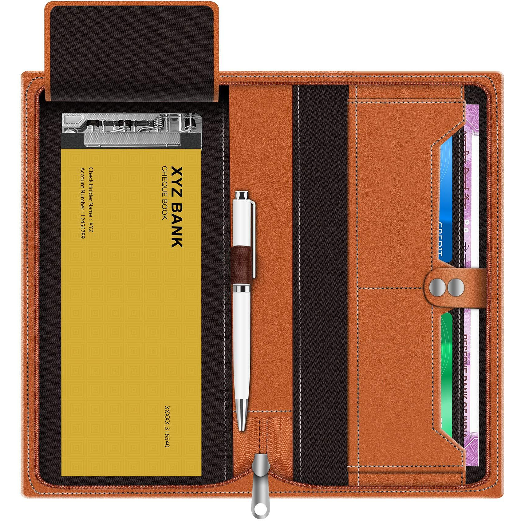 Fedus Cheque Book Holder, Vegan Leather Expanding Handmade Multiple Cheque Book Holder For Cards, Women/Men Cheque Book Wallet, Traveling Wallets, Checkbook Holder, Documents Holder For Office & Home