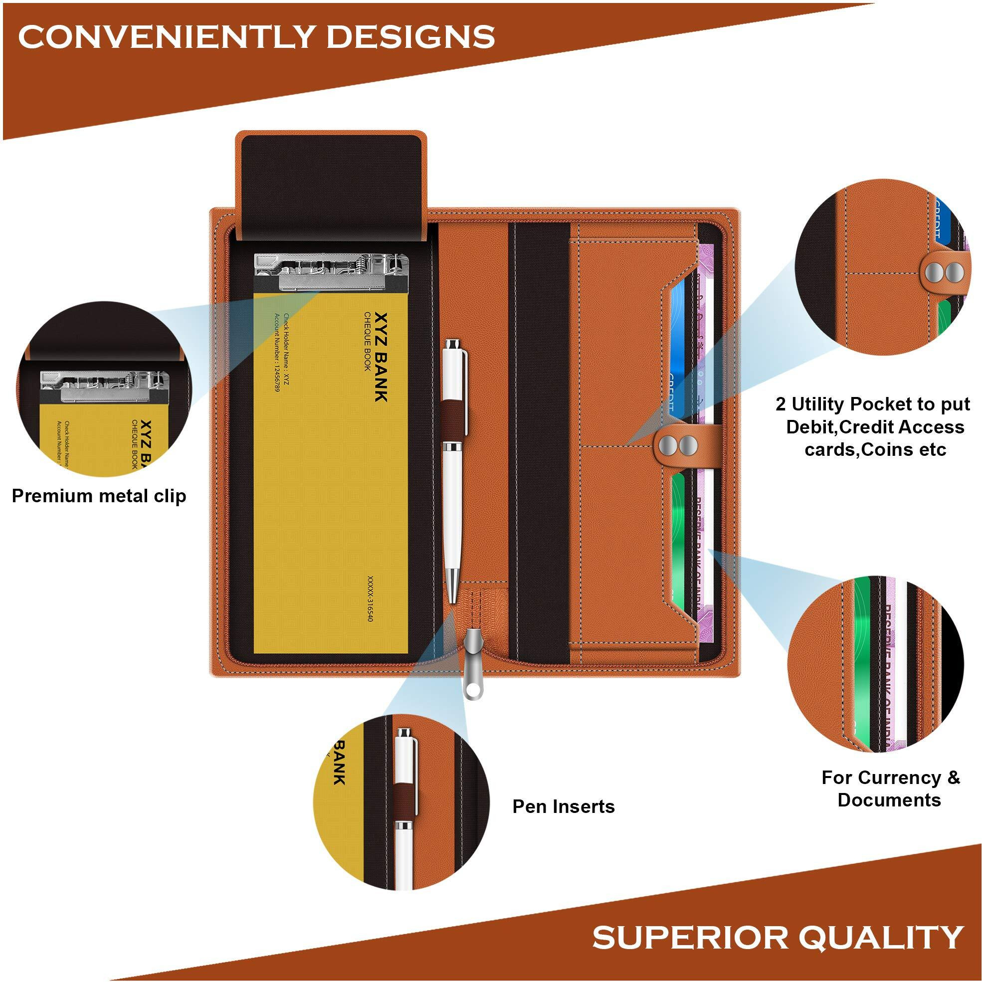 Fedus Cheque Book Holder, Vegan Leather Expanding Handmade Multiple Cheque Book Holder For Cards, Women/Men Cheque Book Wallet, Traveling Wallets, Checkbook Holder, Documents Holder For Office & Home