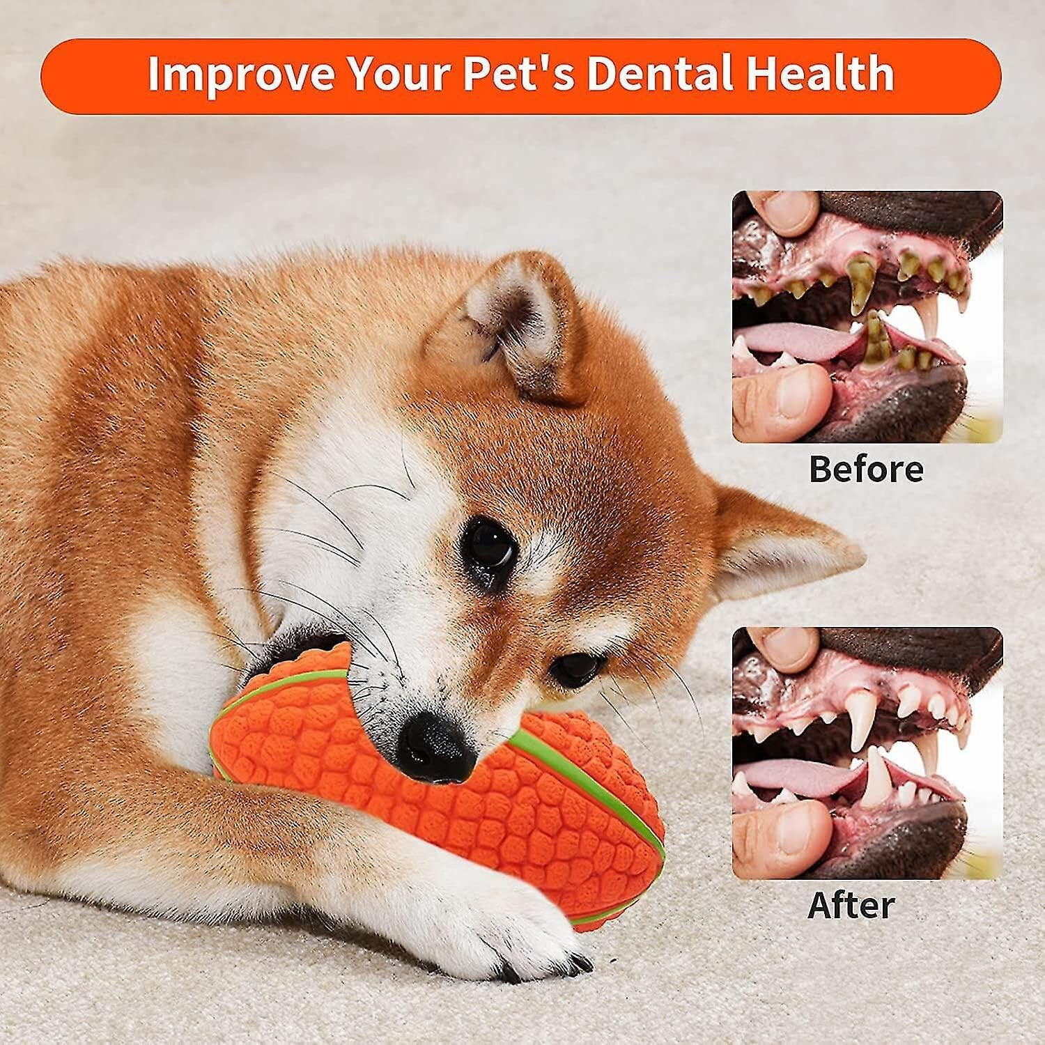 Foodie Puppies Interactive Latex Squeaky Chew Toy For Small To Medium Dogs (Corn Rugby - Large) | Durable, Non-Toxic & Soft Teething, Floating, Training & Bouncing Pet Toy