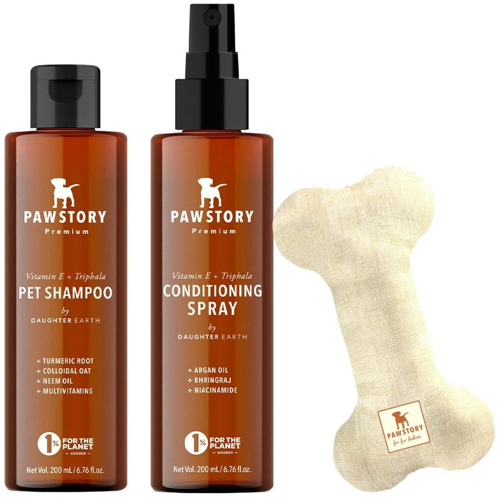 Pawstory Bath & Play Kit For Pets | Pet Shampoo & Conditoner Spray & Anti-Stress Chew Toy | Ayurveda Enriched, Plant-Based, 100% Vegan - Combo