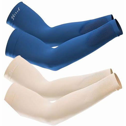 Shirsh Uv Protection Cooling Men And Women Arm Sleeves Compression Sun Sleeves For Men Women Youth, Sports, Cricket, Hand Gloves For Men And Women, Tattoo Cover-Up, Upf 50-2 Pair (Blue & Skin)