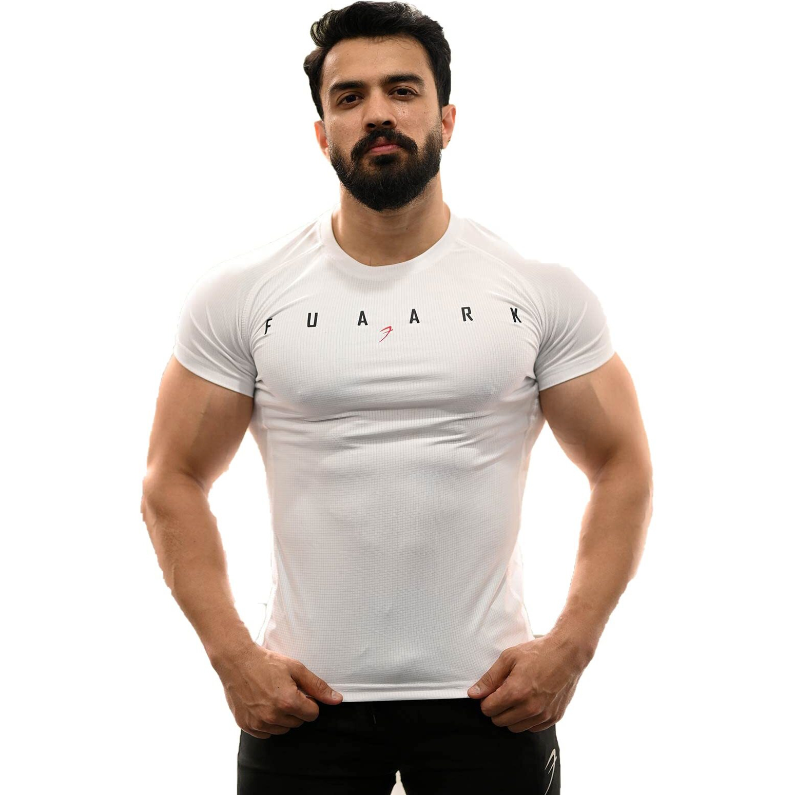 Fuaark Men's Round Neck Slim Fit Gym & Active Wear Sports T-Shirt For Workout & Casual Wear (White, Large)
