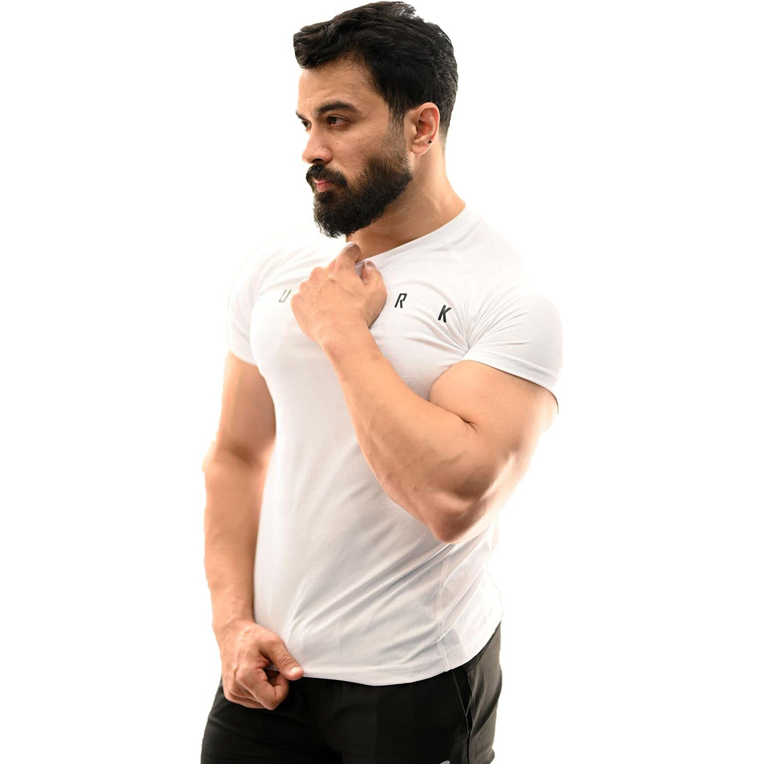 Fuaark Men's Round Neck Slim Fit Gym & Active Wear Sports T-Shirt For Workout & Casual Wear (White, Large)