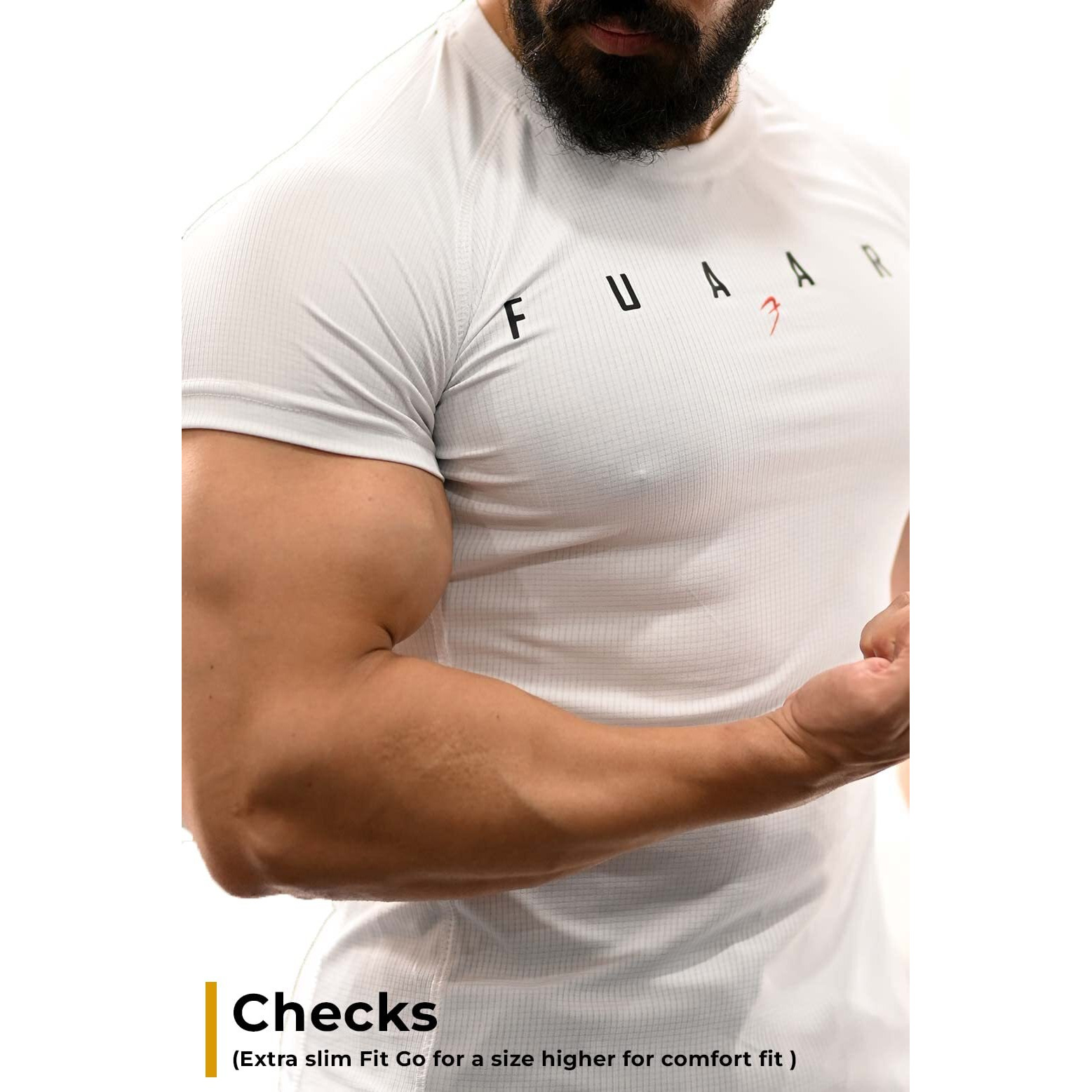 Fuaark Men's Round Neck Slim Fit Gym & Active Wear Sports T-Shirt For Workout & Casual Wear (White, Large)
