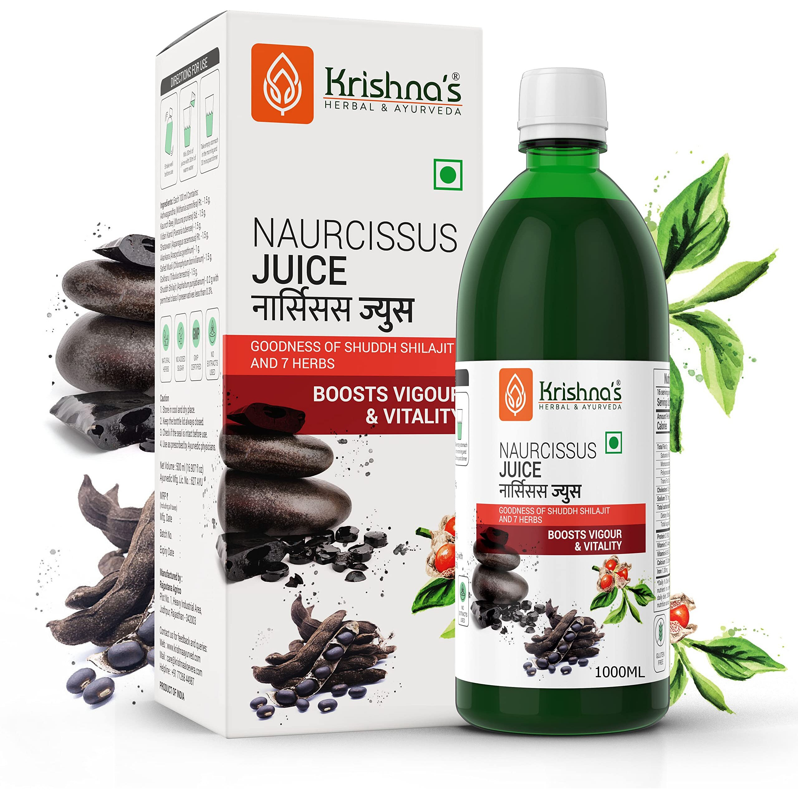 Krishna's Herbal & Ayurveda Krishna's Naurcissus Juice-1000 Ml Ayurvedic Ingredients Ashwagandha,Kaunch Beej,Vidari Kand,Shatawari,Akarkara,Safed Musli,Gokhru Etc Helps In Boosting Stamina