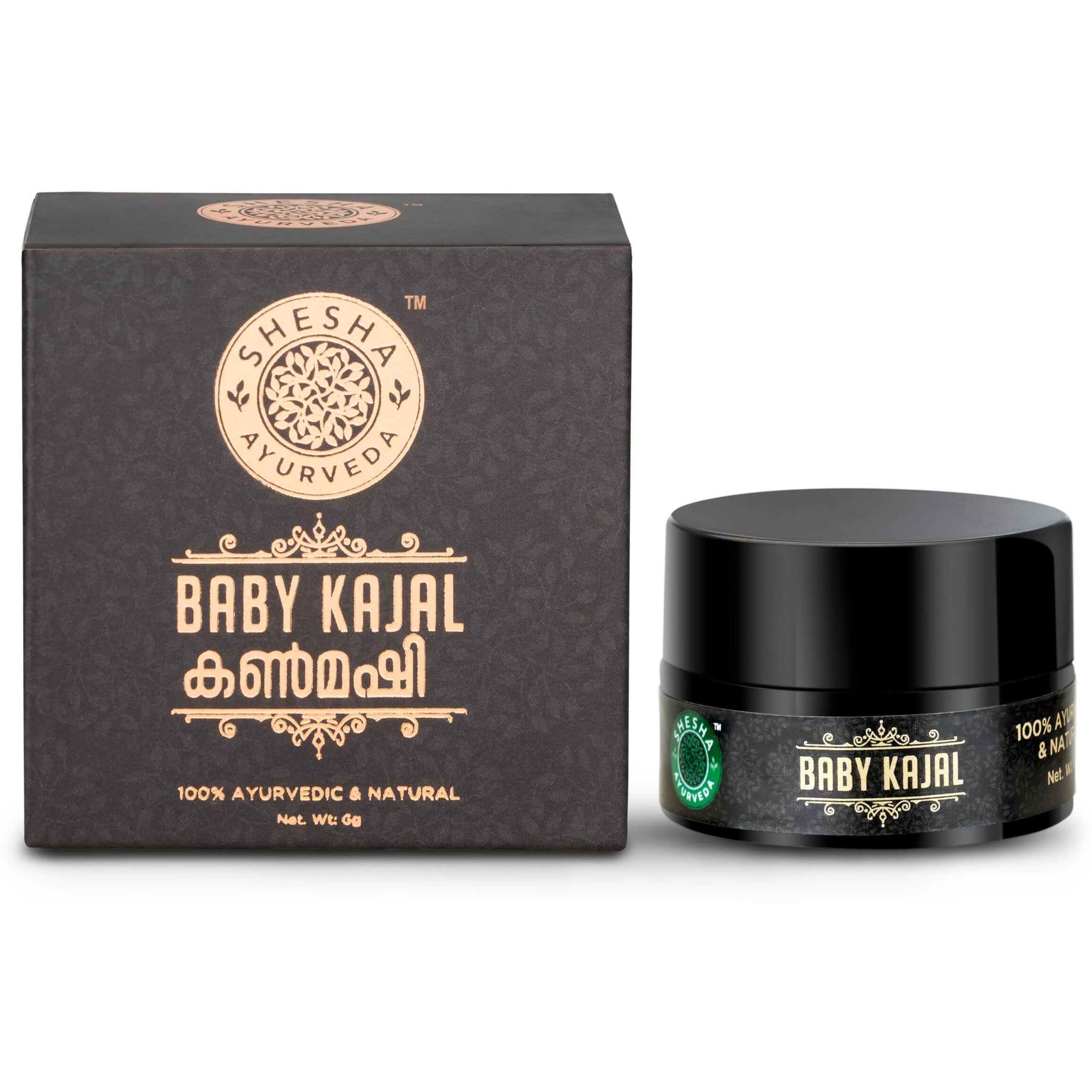Shesha Ayurveda Baby Kajal -Tear Free- 100% Natural And Ayurvedic -6G In Glass Jar
