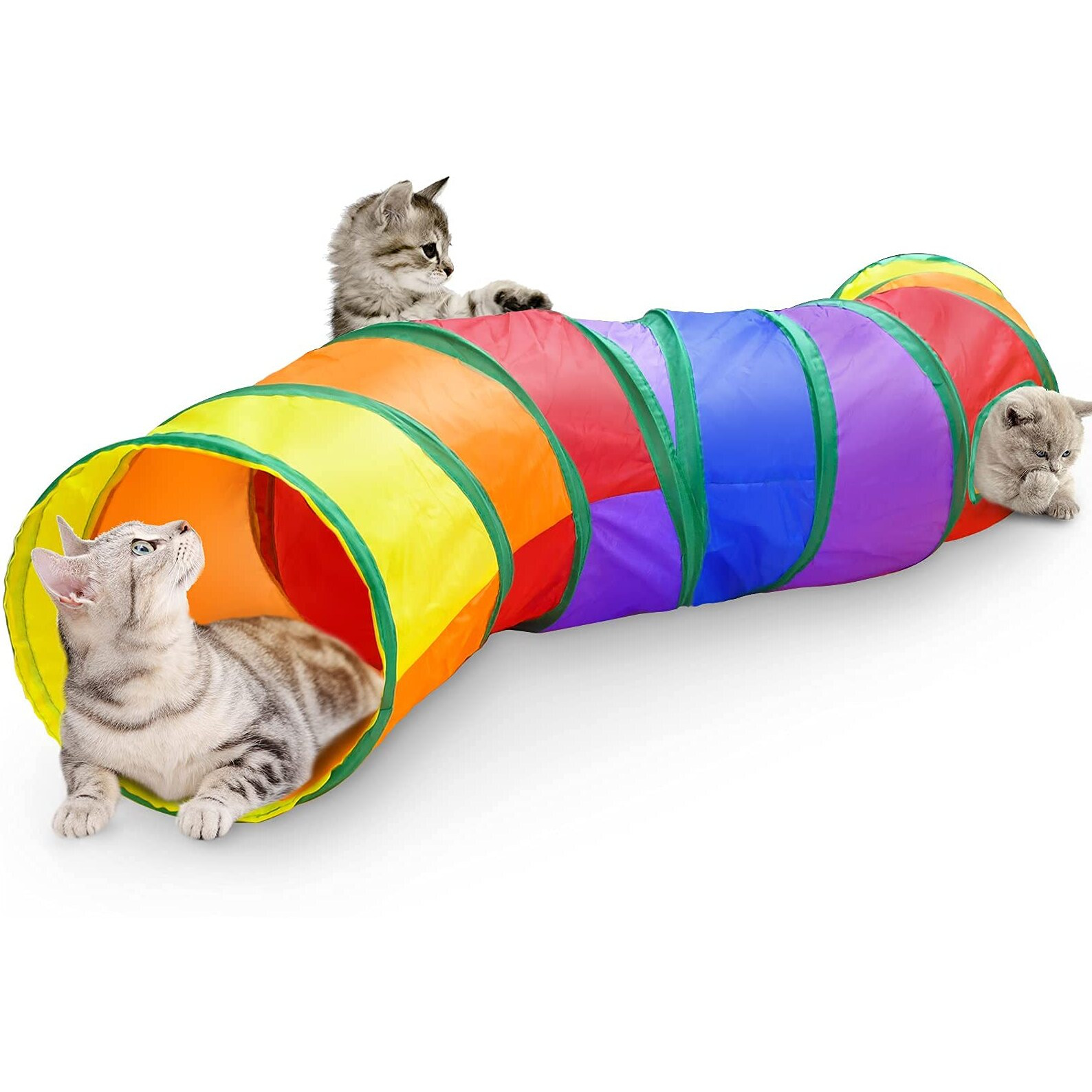 Qpets Cat Toys Cat Tunnel Pet Tube Collapsible Play Toy Indoor Outdoor Kitty Puppy Toys For Puzzle Exercising Hiding Training Toy (2 Way)