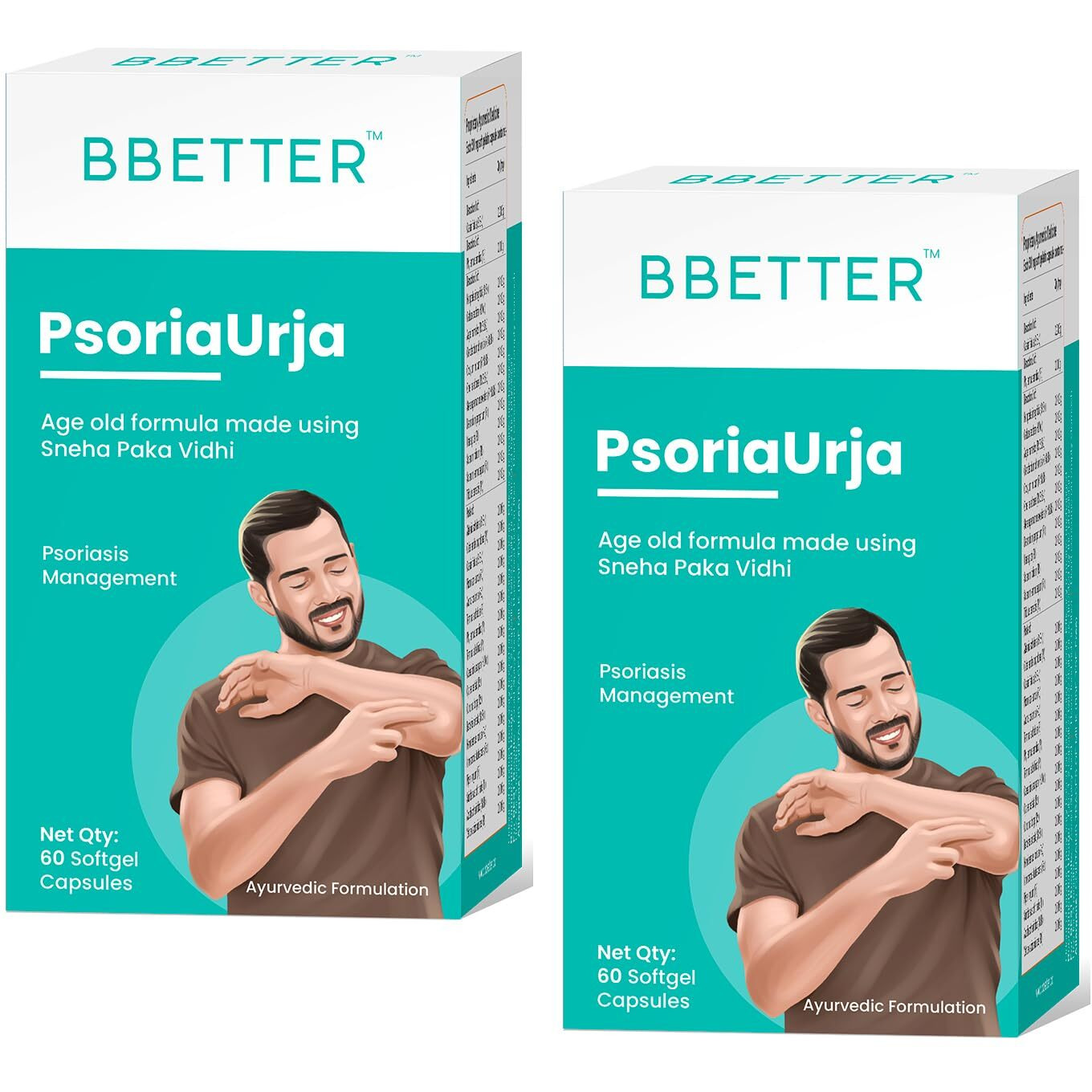 Bbetter Psoriaurja - Lab Tested Ayurvedic Medicine For Skin Health Management | Made Using Sneha Paka Vidhi Method | 120 Softgels