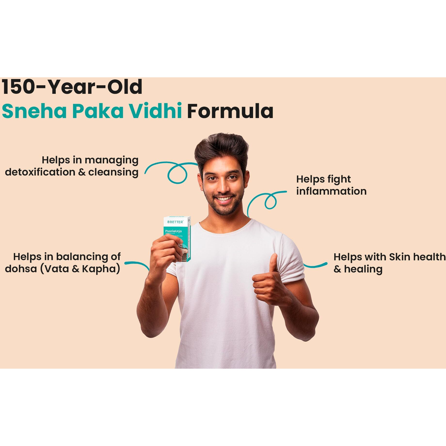 Bbetter Psoriaurja - Lab Tested Ayurvedic Medicine For Skin Health Management | Made Using Sneha Paka Vidhi Method | 120 Softgels