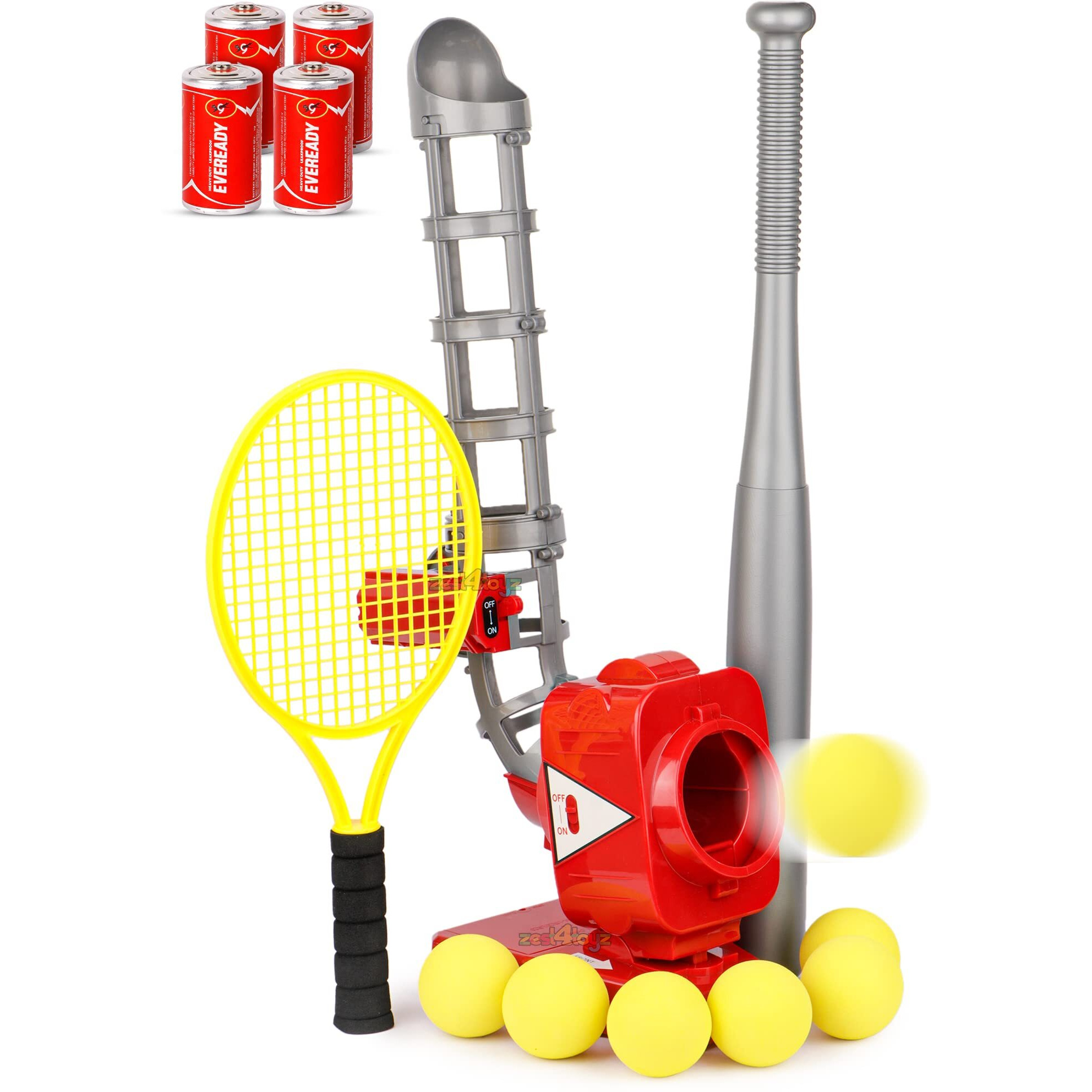 Zest 4 Toyz Baseball Pitcher For Kids Electronic Pitcher Machine Toy With 5 Balls & Bat For Kids Outdoor Batting Practice Set(Btry Include) (Multicolor)