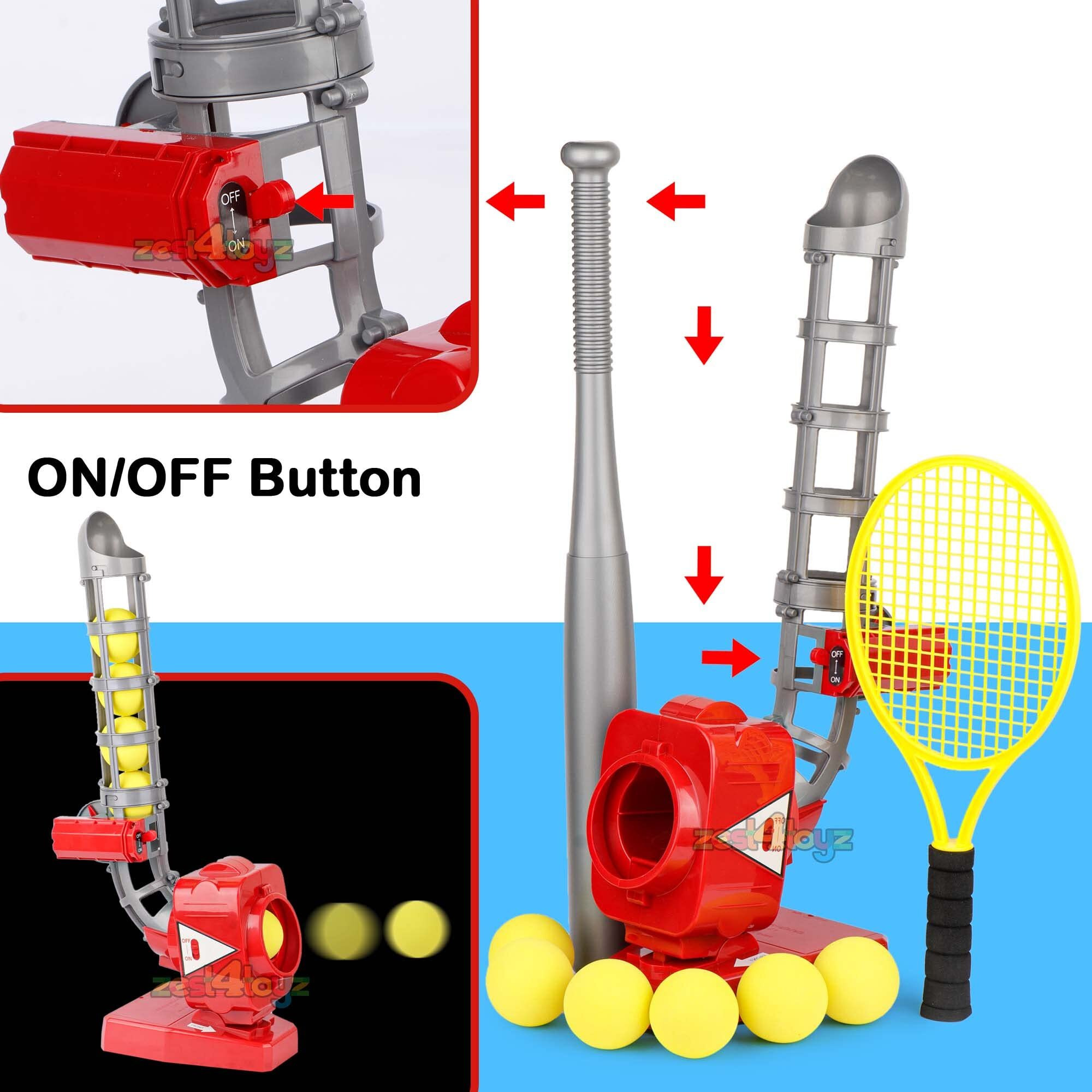 Zest 4 Toyz Baseball Pitcher For Kids Electronic Pitcher Machine Toy With 5 Balls & Bat For Kids Outdoor Batting Practice Set(Btry Include) (Multicolor)