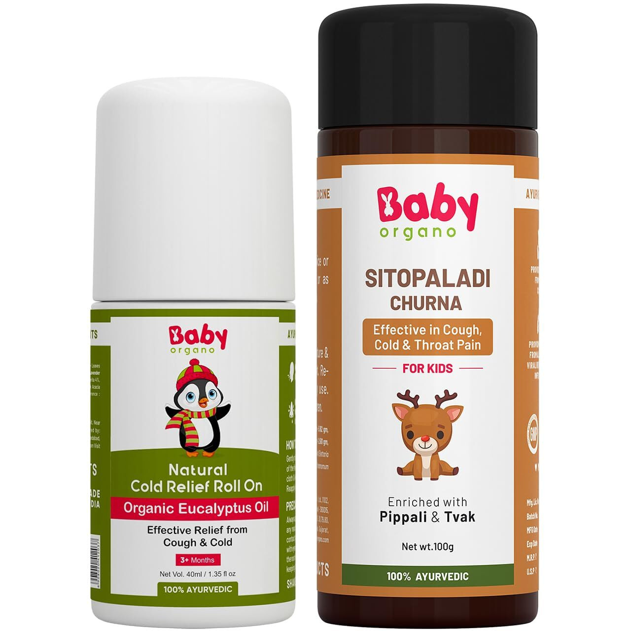 Babyorgano Ayurvedic Sitopaladi Churna For Cough & Cold, Sore Throat & Digestive Wellness|Natural Cold Relief Roll-On With Organic Eucalyptus Oil For Babies & Kids