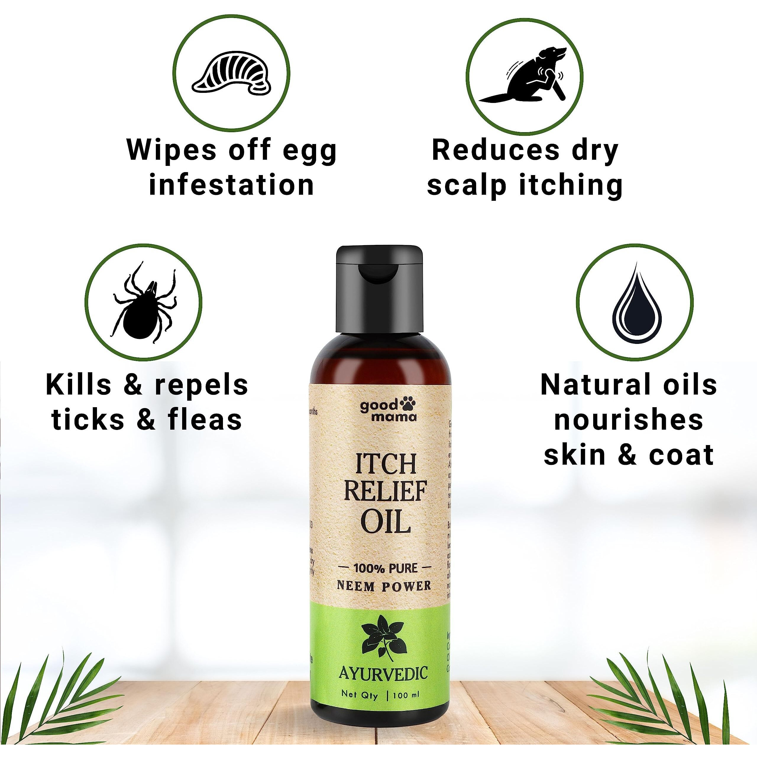Good Mama Quick Relief Tick & Flea Ayurvedic Oil For Dogs & Cats - Kills Infestation, Soothes Itchy Flaky Skin, Moisturises Dull Coat, Enriched With Premium Neem | Castor | Karanj | Coconut Oils 100Ml