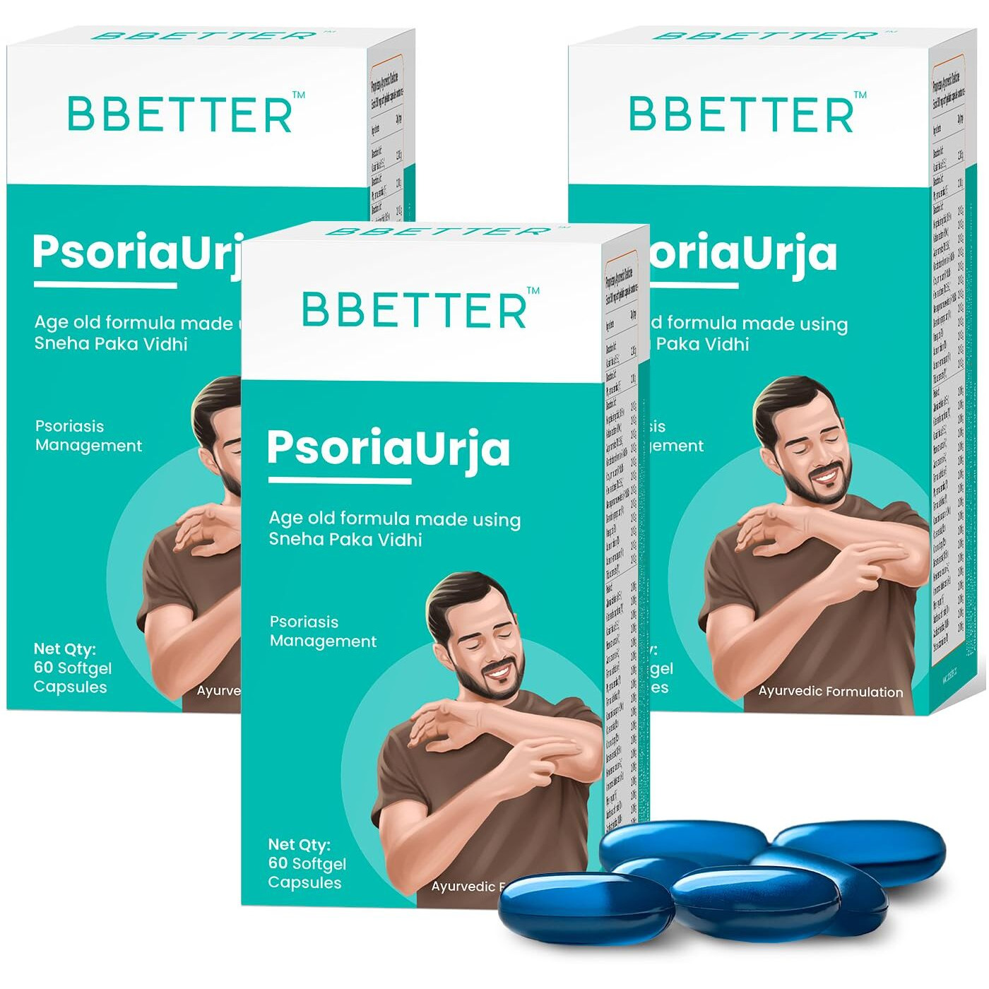 Bbetter Psoriaurja - Lab Tested Ayurvedic Medicine For Skin Health Management | Made Using Sneha Paka Vidhi Method |180 Softgels