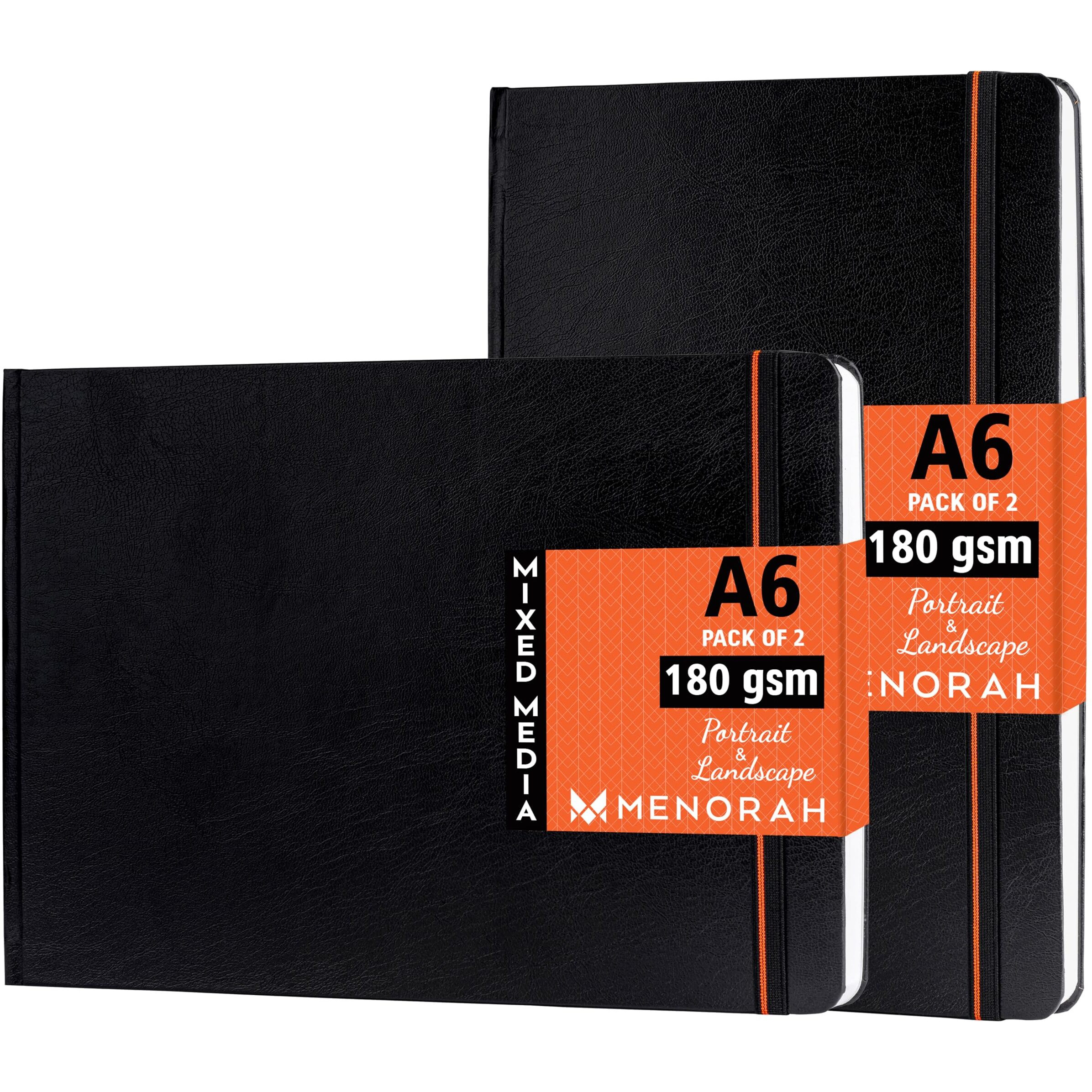 Menorah - Sketchbooks For Artists-A6-180 Gsm- (Pack Of 2 Combo )Pocket Size Sketchbook-(100 Pages/50 Sheets)-Drawing Book For Artists-(Size Landscape Sketchbook 10.5 Cm X 14.8 Cm & Portrait Sketchbook 14.8 Cm X 10.5 Cm)-Completely Handmade-Combo- Black