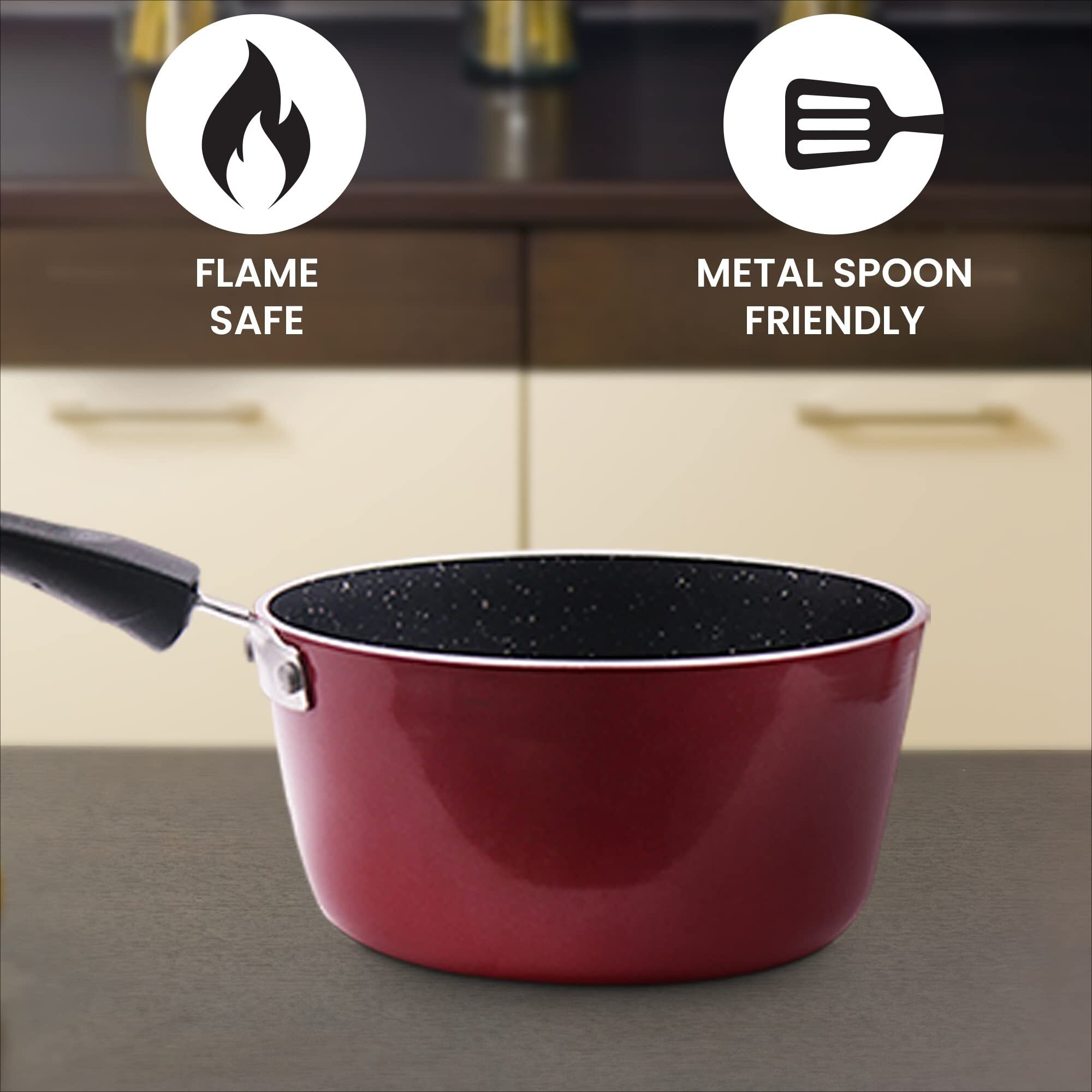 Milton Procook Granito Saucepan With Bakelite Handle, 14 Cm, Aluminium Tea And Milk Pan, Boiling Pot, Non-Induction, 2 Years Warranty