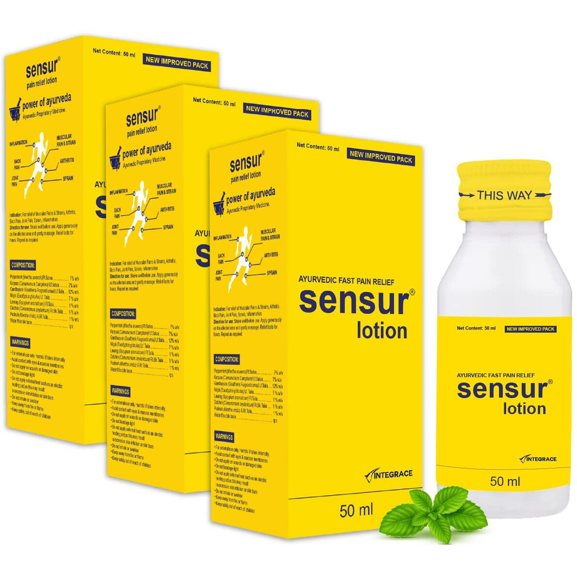 Sensur Natural & Ayurvedic Pain Relief Lotion - (50Ml, Pack Of 3)|Fast Relief |All Pains, One Solution