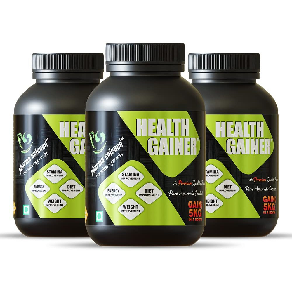 Pharma Science Ayurvedic Weight Gainer Supplement Powder For Men & Women - Increase Stamina, Muscle Mass Bulk & Overall Wellness|Carbs|Health Gain|High Calories Pack 3 Count, 100 Grams