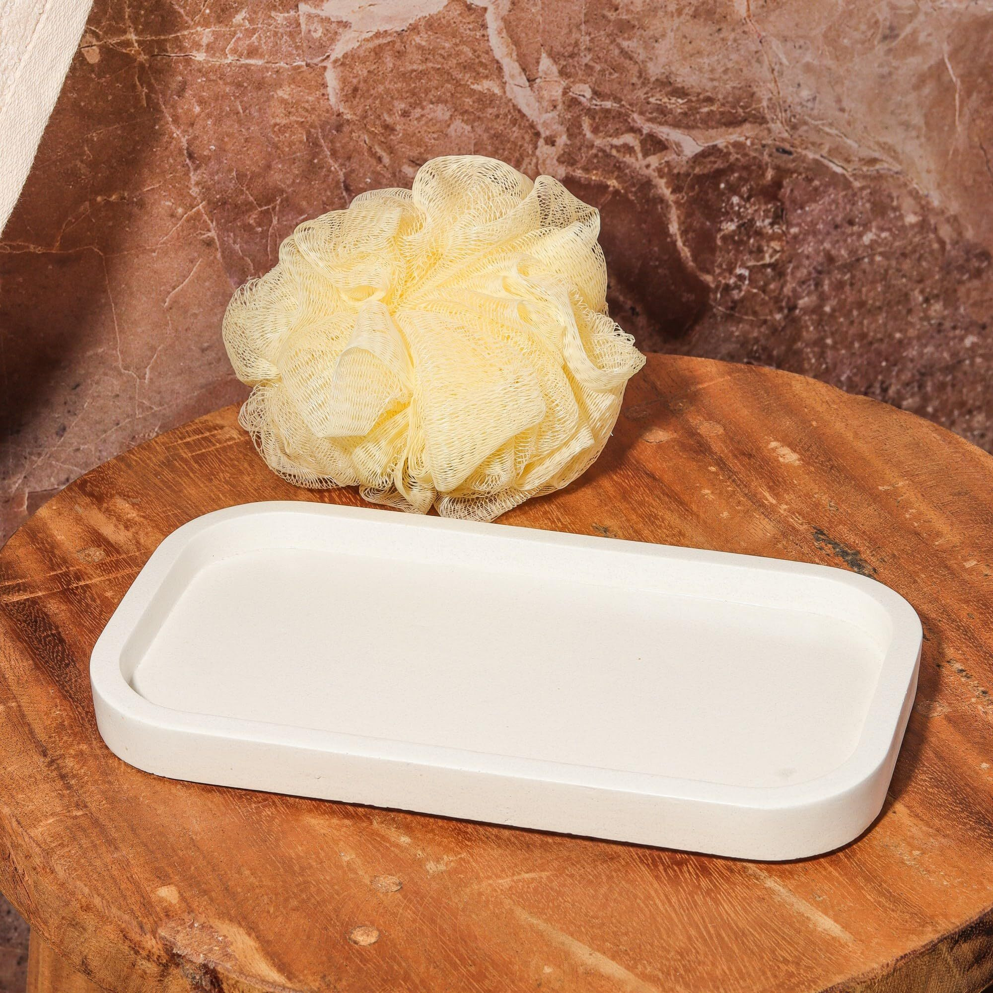 Sandmade Concrete Rectangular Trinket Tray | Makeup/Table Organizer L Home Decor L Bathroom Organizer Tray | All Purpose Tray | Handmade Tray (22122Cm) (White)