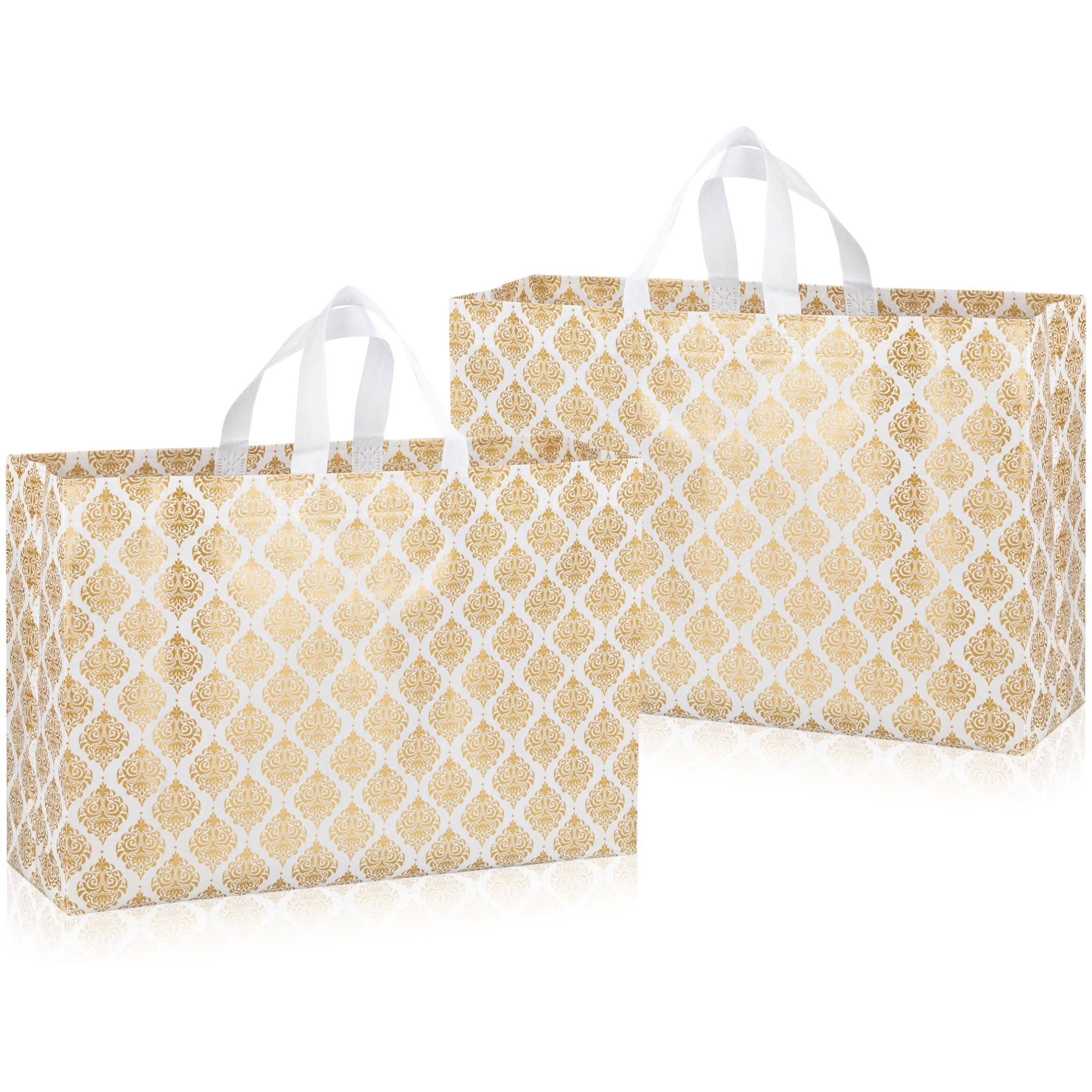 Drapme Festive Special Reusable Non-Woven Laminated Gift Bags, Wedding Gifts, Shagun, Saree, Mithai, Jewellery, Traditional Gifting Carry Bag (Large - 17X12X5, White, Pack Of 10)
