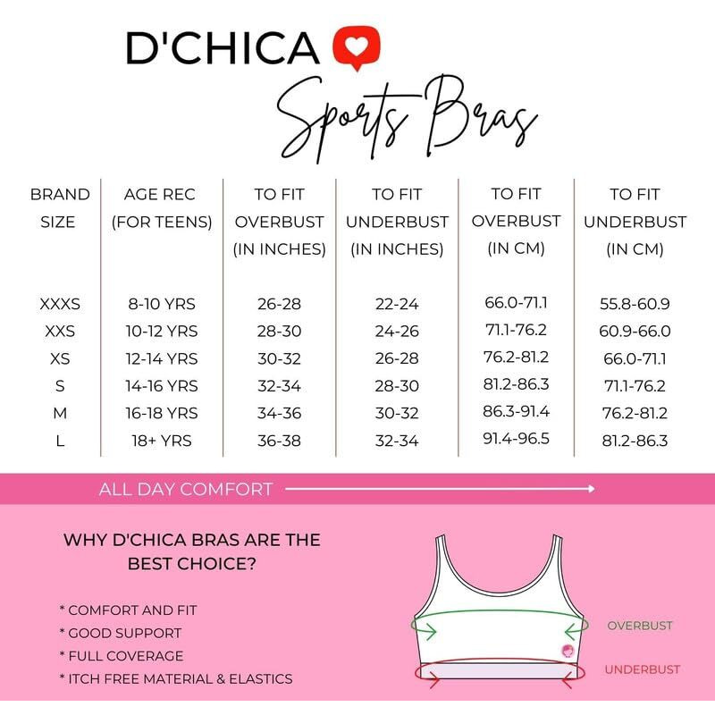 Dchica Sports Bra For Girls, Cotton Non-Padded & Non-Wired Full Coverage Beginners Bras With Regular Broad Strap, Workout, Training, Gym T-Shirt For Teenager Kids (Pack Of 2)