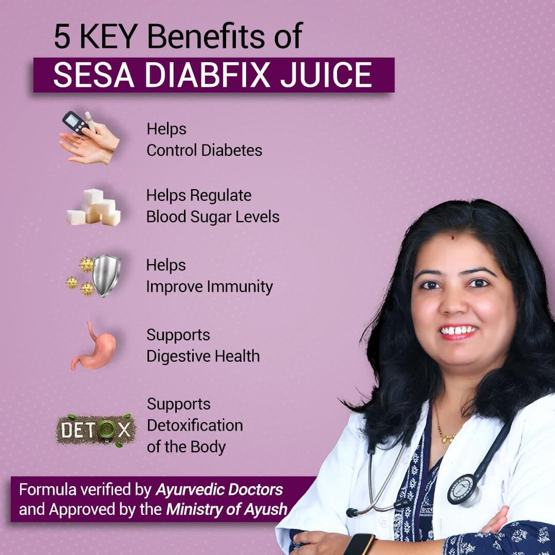 Sesa Karela Jamun Health Drink Diabfix With Giloy, Aloe And Amla To Control Blood Sugar Levels | Ayurvedic Health Juice | Help Digestive Health And Improve Immunity - 1Lt