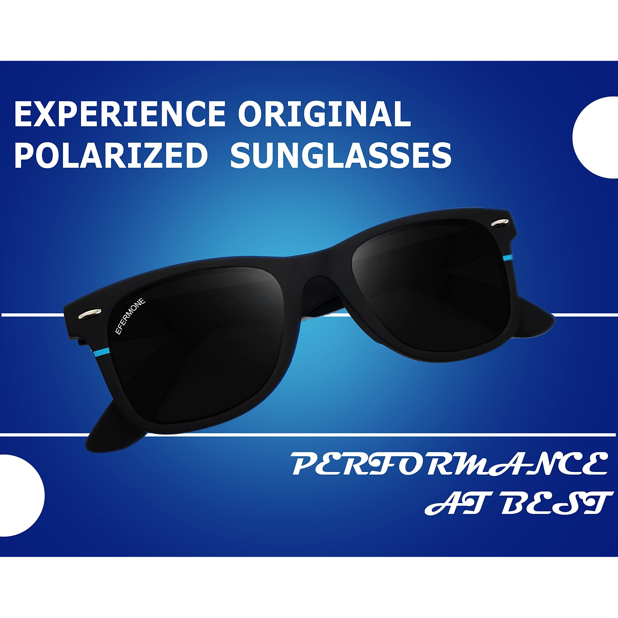 Efermone Unisex Wayfarer Polarized Sunglasses 100% 400Nm Uv Protection For Outdoor Travelling Sports Bikes Cars Driving And Hiking With Tac Impact Resistant Lens (Pola-Club Edition) (Black Torch)