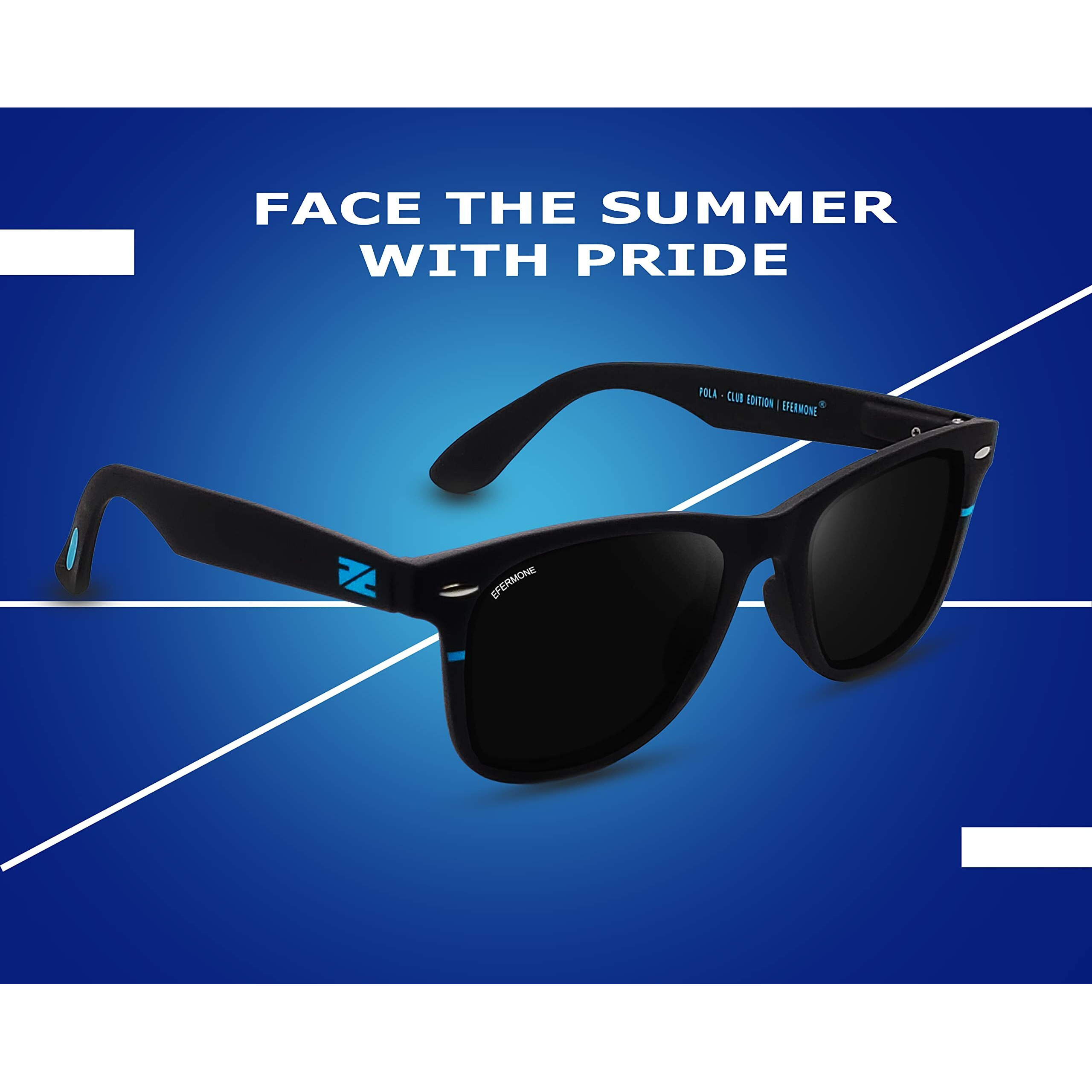 Efermone Unisex Wayfarer Polarized Sunglasses 100% 400Nm Uv Protection For Outdoor Travelling Sports Bikes Cars Driving And Hiking With Tac Impact Resistant Lens (Pola-Club Edition) (Black Torch)