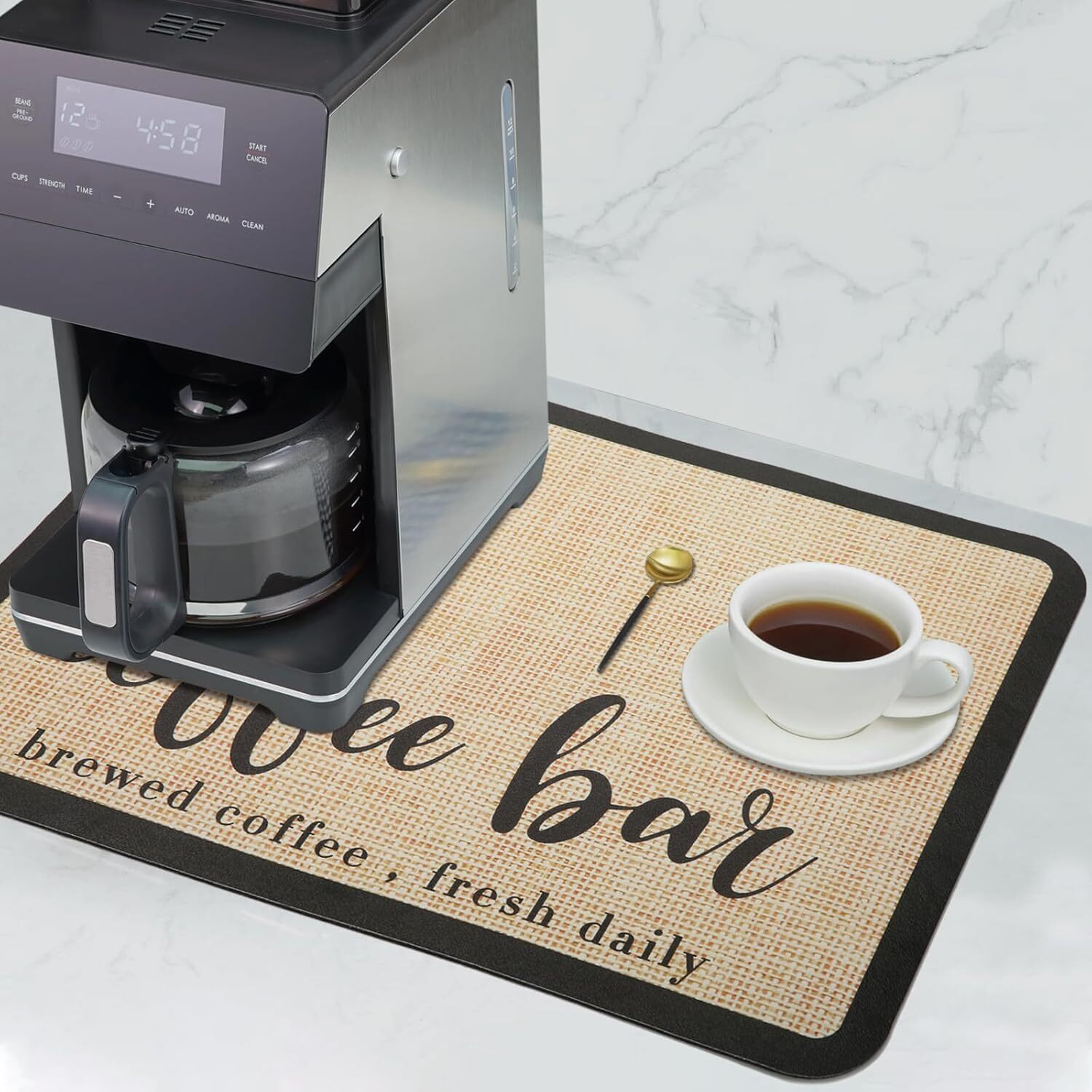 Homecloud Dish Drying Mat For Kitchen Counter Hide Stain Super Absorbent, Non-Slip, Heat-Resistant, Great For Dishes,Rack Pad, Kitchen Counter, Coffee Maker, Coffee Item (Coffee_Bar, 50X40 Cm)