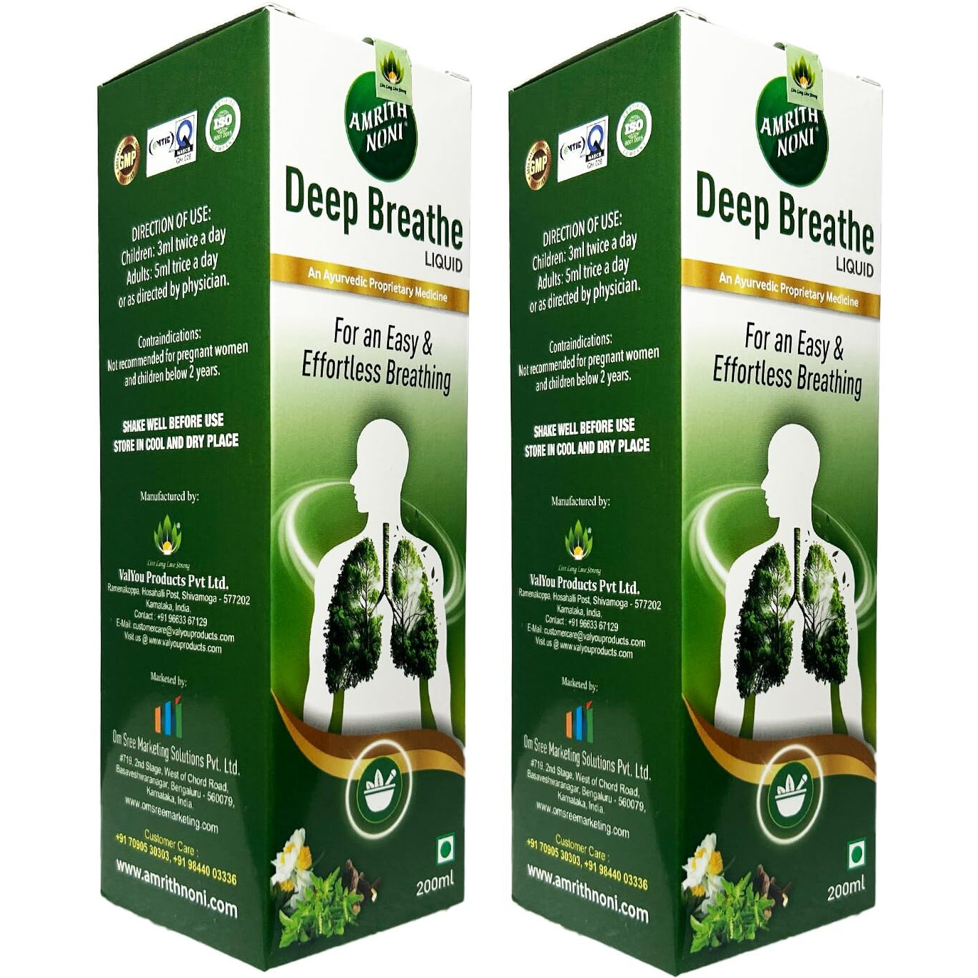 Amrith Noni Deep Breathe Liquid 200Ml - Ayurvedic Asthama Care Juice With Talispatra, Brihati, Khadira, Shirisha, Nagakesara & Other Natural Herbs - Pack Of 2