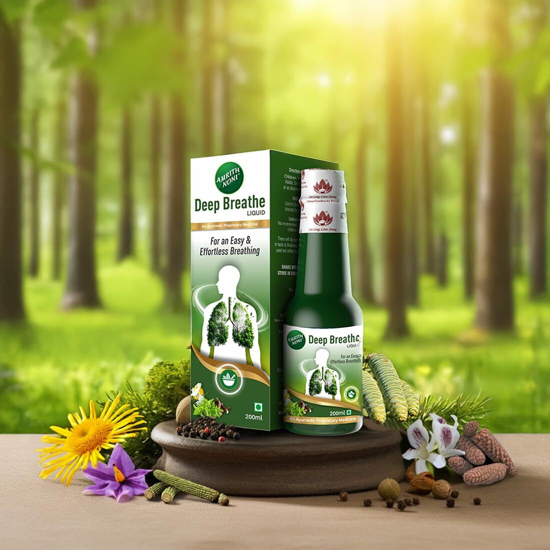 Amrith Noni Deep Breathe Liquid 200Ml - Ayurvedic Asthama Care Juice With Talispatra, Brihati, Khadira, Shirisha, Nagakesara & Other Natural Herbs - Pack Of 2