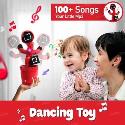 Zest 4 Toyz Musical Talking Squid Cactus Dancing Music Game Toys Wriggle Singing & Repeats What You Say Funny Educational Sound Toys For Kids (Pack Of 1) - Red