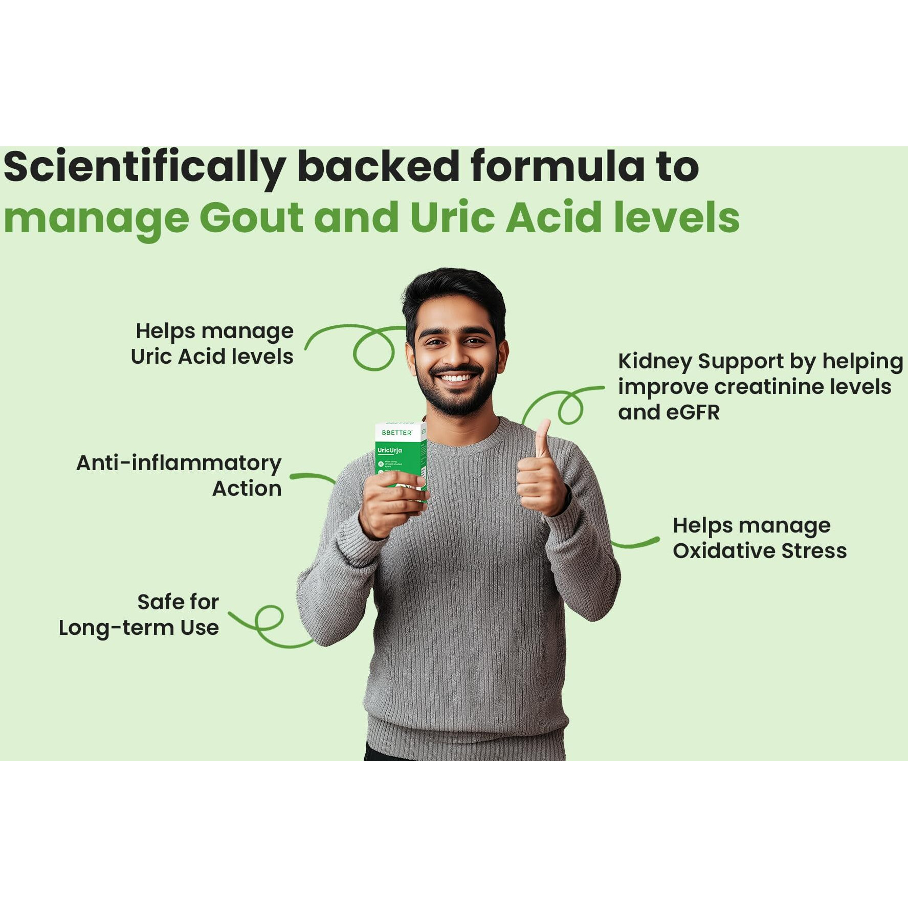 Bbetter Uricurja - Lab Tested Ayurvedic Medicine For Uric Acid Levels Management | Gout Pain Relief Medicine | 120 Capsules For Healthy Uric Acid Levels