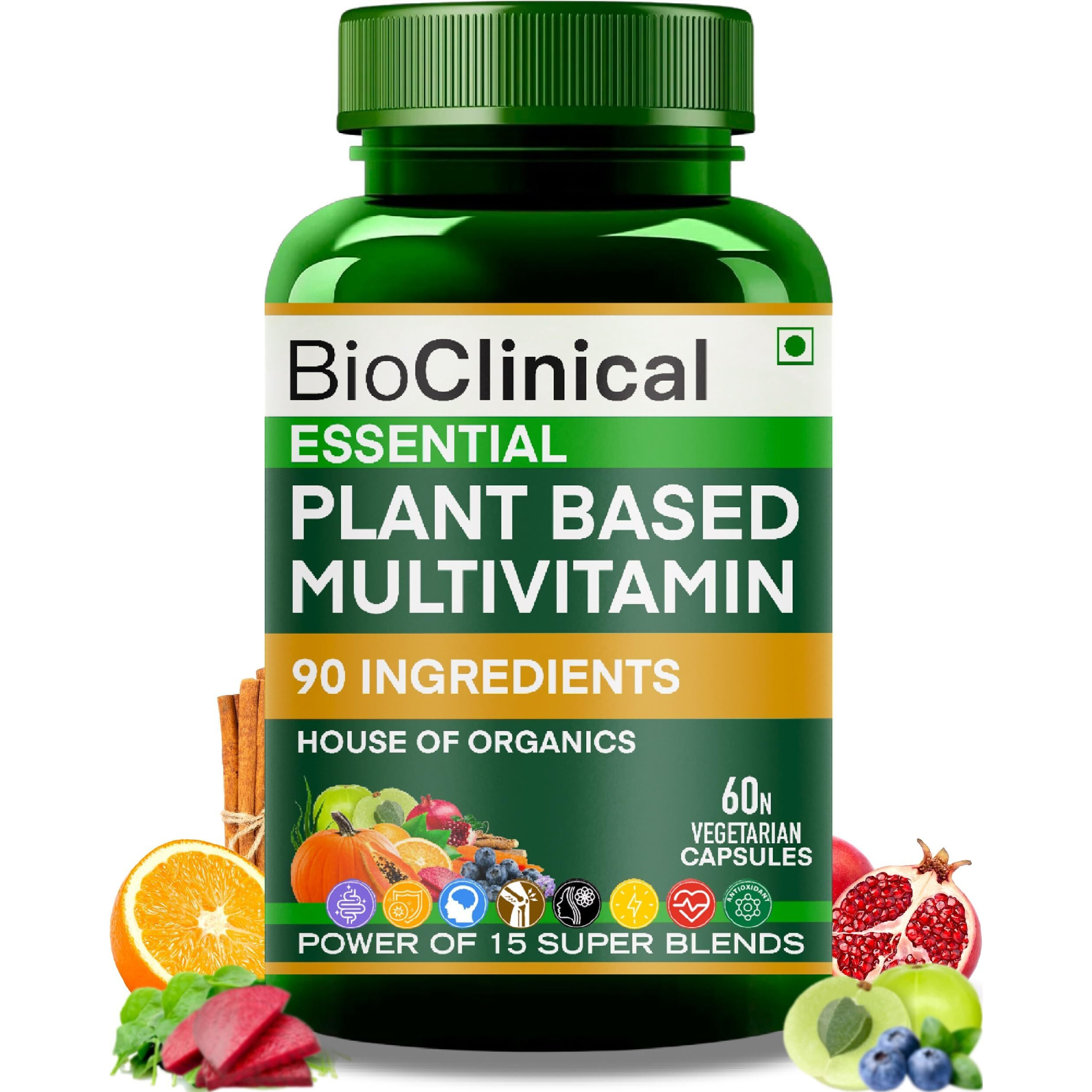 Bioclinical Plant Based Multivitamin For Men & Women - Organic Natural Vitamins - Daily Vital Nutrition - Nature Made, Ayurvedic & Whole Foods Supplement -Energy, Hair & Bone Health-60 Veg Capsules