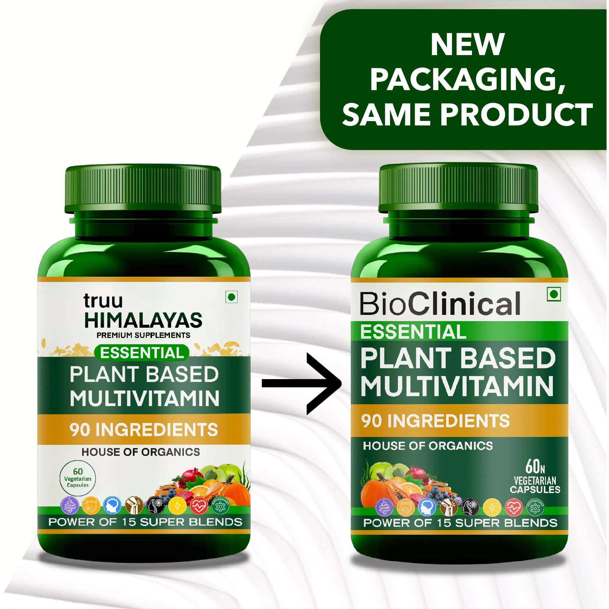 Bioclinical Plant Based Multivitamin For Men & Women - Organic Natural Vitamins - Daily Vital Nutrition - Nature Made, Ayurvedic & Whole Foods Supplement -Energy, Hair & Bone Health-60 Veg Capsules