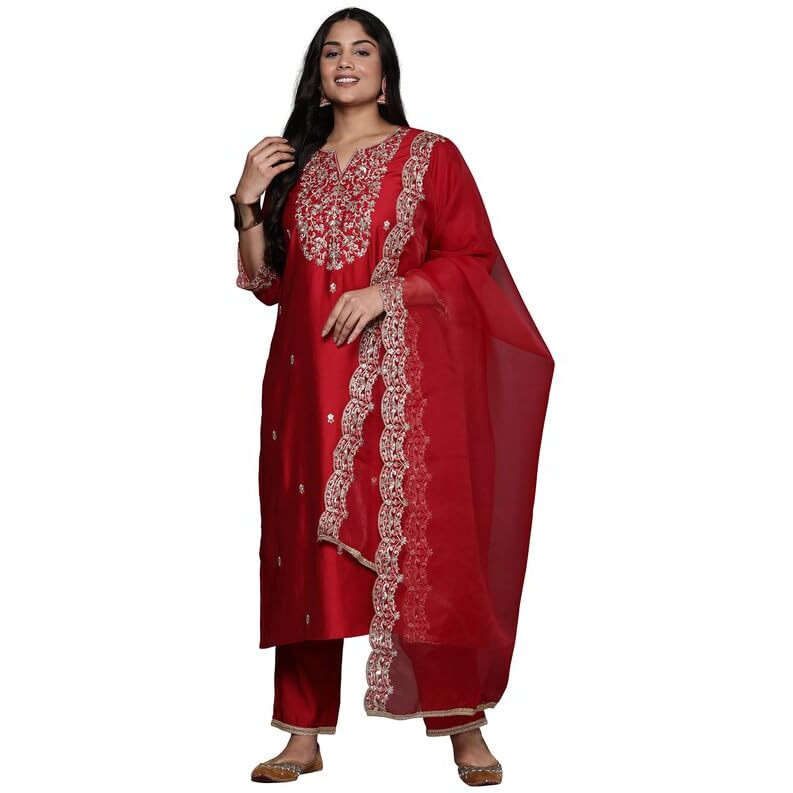 Indo Era Women's Viscose Embroidered Straight Kurta & Pant With Dupatta Set (Ps1Kh4697_Xxx-Large)