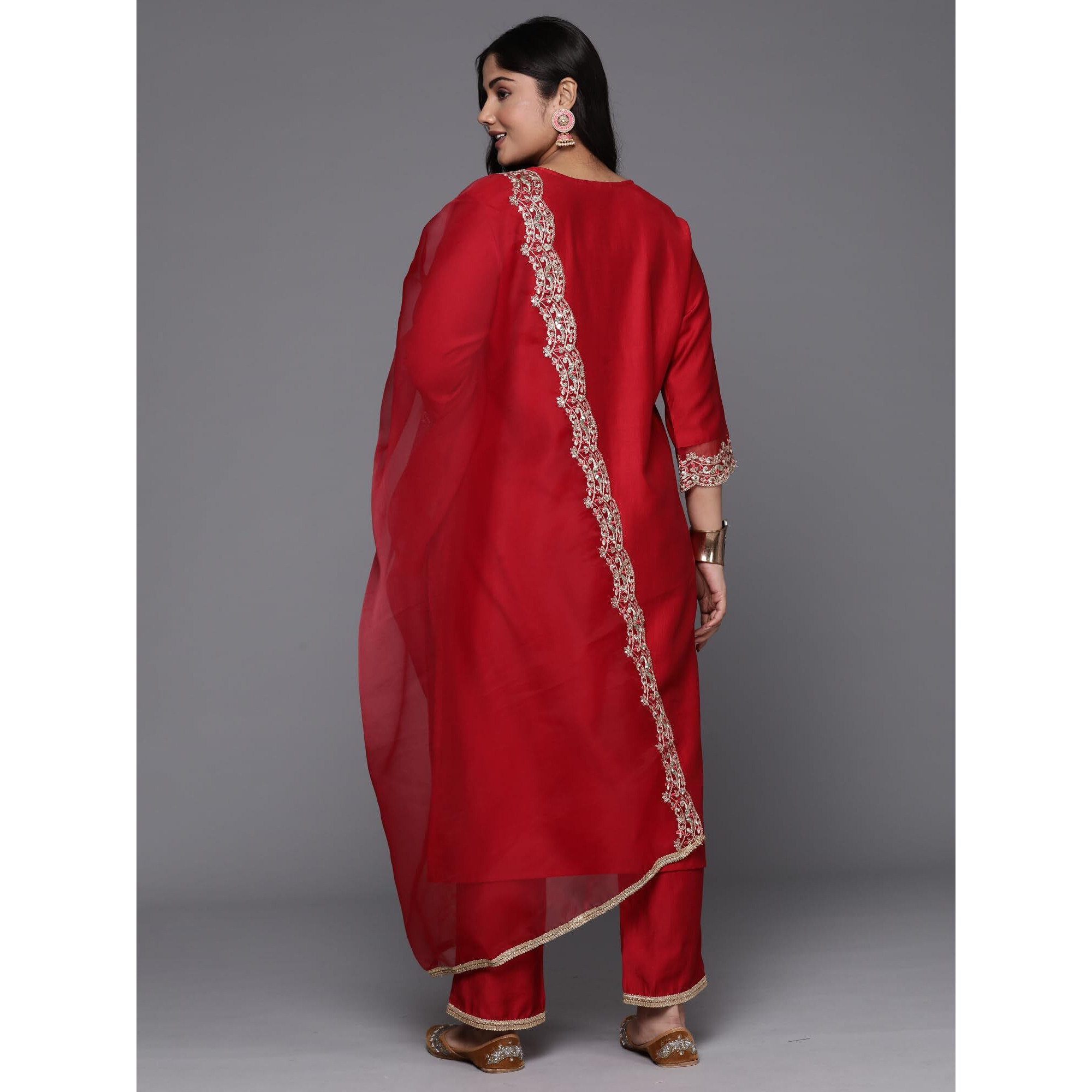 Indo Era Women's Viscose Embroidered Straight Kurta & Pant With Dupatta Set (Ps1Kh4697_Xxx-Large)
