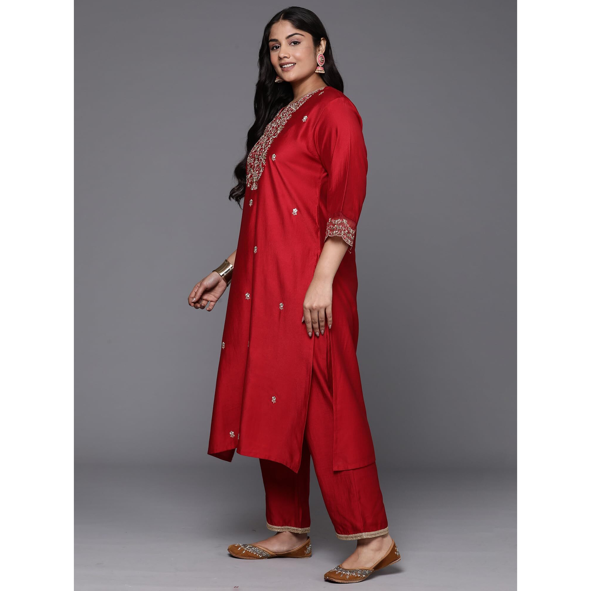 Indo Era Women's Viscose Embroidered Straight Kurta & Pant With Dupatta Set (Ps1Kh4697_Xxx-Large)