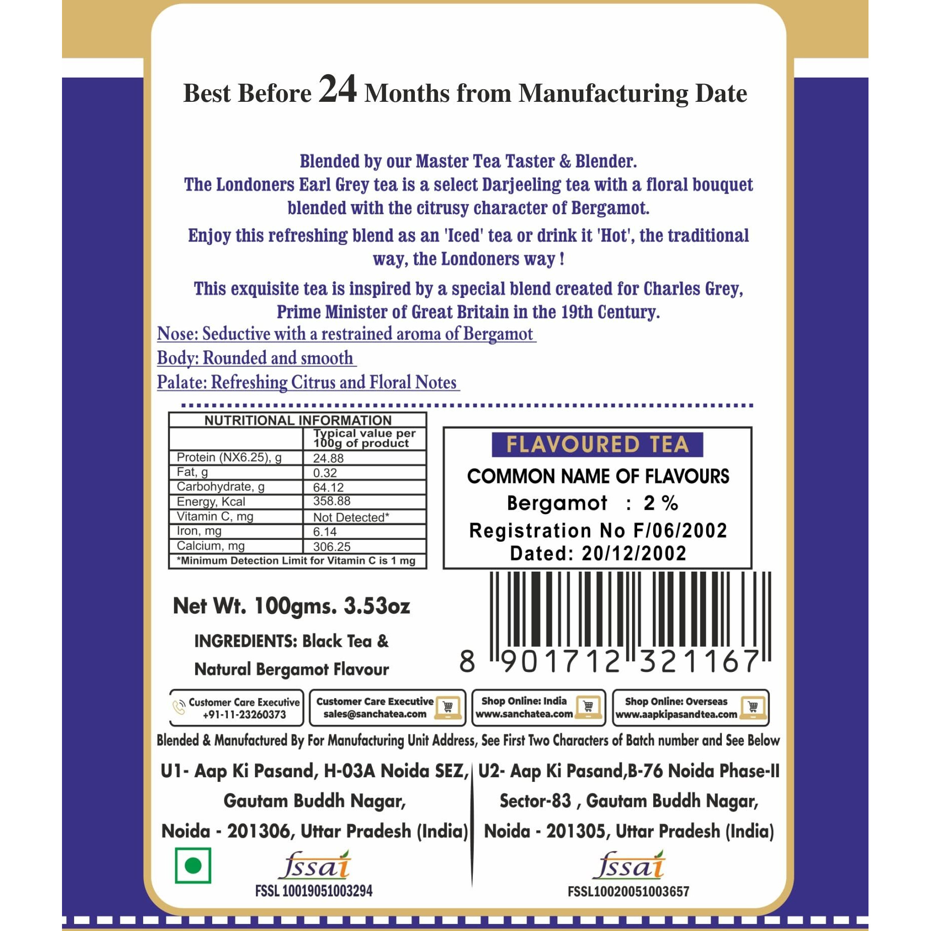 San-Cha Tea Boutique Londoners Darjeeling Tea Earl Grey Tea(50 Cups+)Bergamot Fruit Tea, Citrus & Floral Notes, Leaf Tea, Golden Orange Pekoe Tea, 100 Grams