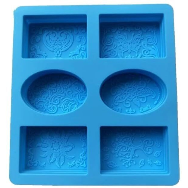 Tp Incorp 6 Cavities Soap Moulds | Making Silicone | Flower Leaf Pattern Soap Mold | Handmade Craft Mould For Soap Making | Candle Making | Epoxy, Resin, Cupcake, Muffin Baking Pan For Homemade (Pack Of - 1) (Blue)