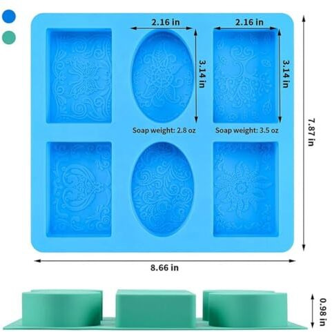 Tp Incorp 6 Cavities Soap Moulds | Making Silicone | Flower Leaf Pattern Soap Mold | Handmade Craft Mould For Soap Making | Candle Making | Epoxy, Resin, Cupcake, Muffin Baking Pan For Homemade (Pack Of - 1) (Blue)