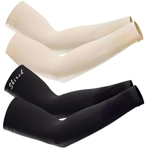 Shirsh Uv Protection Cooling Men And Women Arm Sleeves Compression Sun Sleeves For Men Women Youth, Sports, Cricket, Hand Gloves For Men And Women,Tattoo Cover-Up, Upf 50-2 Pair (Black & Skin)
