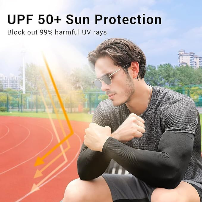 Shirsh Uv Protection Cooling Men And Women Arm Sleeves Compression Sun Sleeves For Men Women Youth, Sports, Cricket, Hand Gloves For Men And Women,Tattoo Cover-Up, Upf 50-2 Pair (Black & Skin)