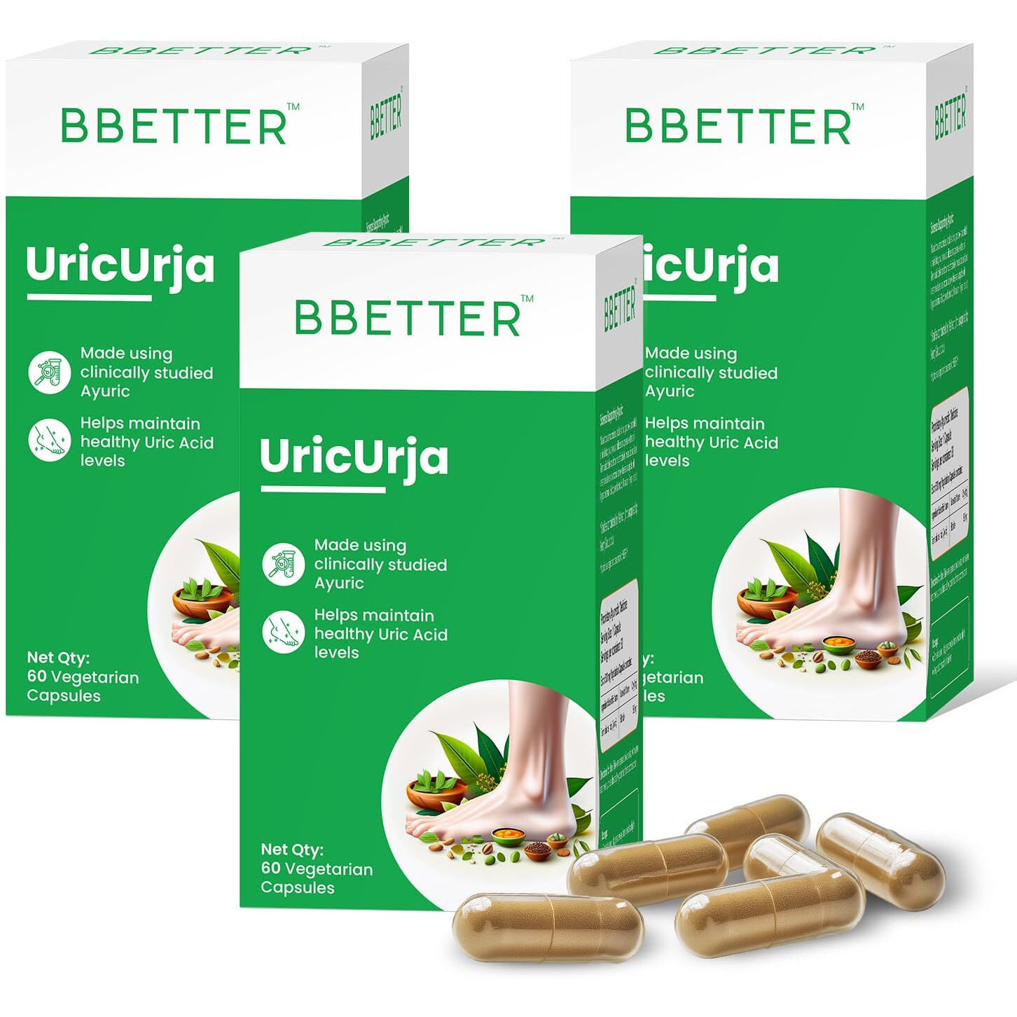 Bbetter Uricurja - Lab Tested Ayurvedic Medicine For Uric Acid Levels Management | Gout Pain Relief Medicine | 180 Capsules For Healthy Uric Acid Levels