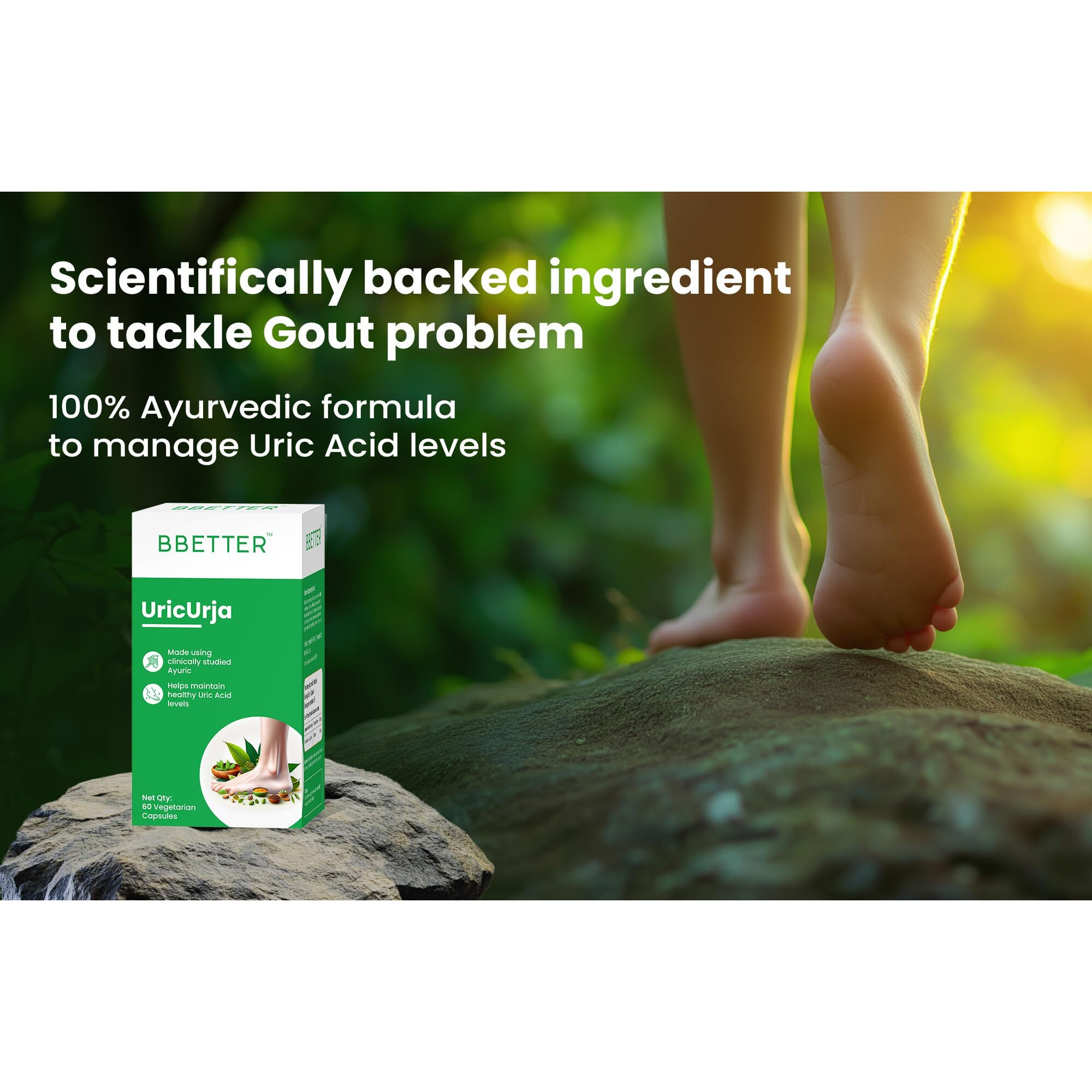 Bbetter Uricurja - Lab Tested Ayurvedic Medicine For Uric Acid Levels Management | Gout Pain Relief Medicine | 180 Capsules For Healthy Uric Acid Levels