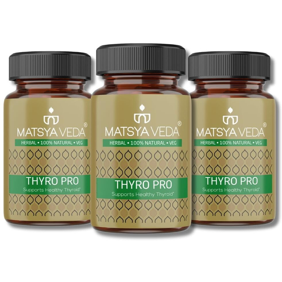 Matsyaveda Herbals Thyropro | Supports Thyroid Function & Healthy Metabolism | Ayurvedic Supplements With 15+ Herbal Ingredients |180 Veg Capsules I For Men And Women (Pack Of 3)